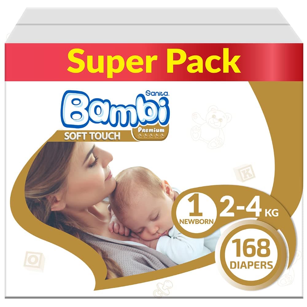 Sanita Bambi, Size 1, Newborn, 2-4 kg, Super Box, 168 Diapers