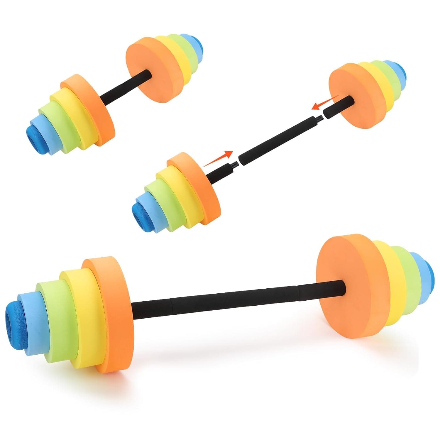 RoundFunny Adjustable 30.7" Aquatic Exercise Dumbbells Water Dumbbell Pool Resistance Aquatic Fitness Swim Barbell with 4 High-density EVA Foam for Water Aerobics Weight Loss