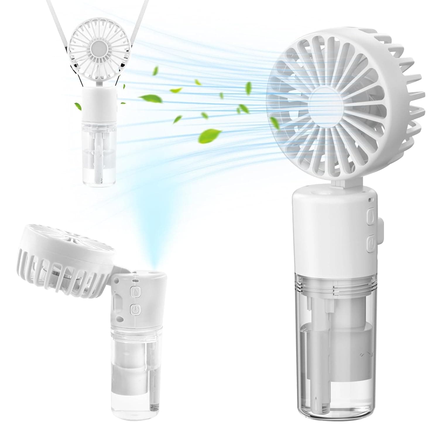 مروحة صغيرة محمولة باليد من اكس سبرينج، قابلة لاعادة الشحن بمنفذ USB مع رذاذ ماء، مروحة تبريد محمولة للسفر والمكتب والاستخدام المنزلي، ابيض
