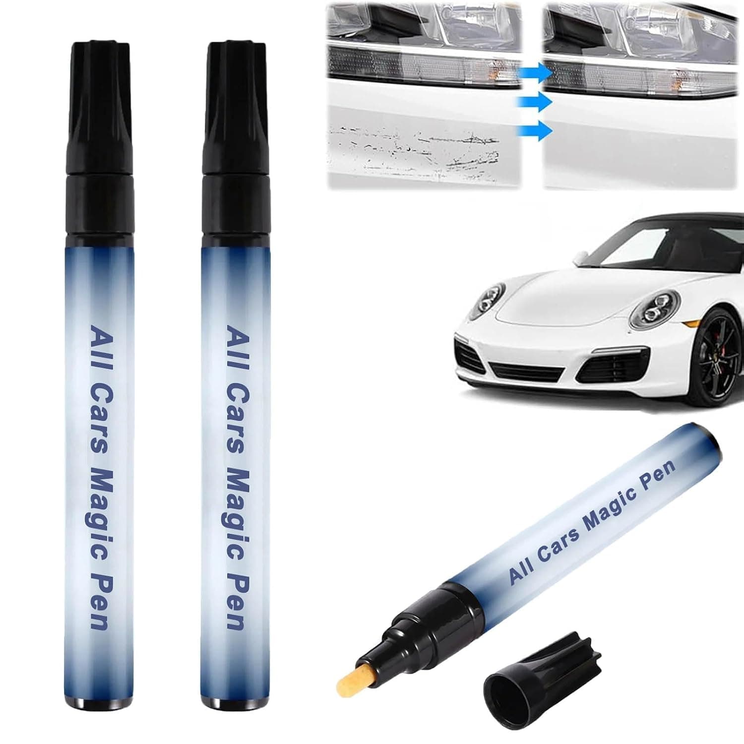 Car Scratch Remover Pen Set, Effective Paint Repair Kit for Auto Surface Scratches, Quick and Easy Touch-Up Solution for Minor Paint Damage, Universal Fit for Most Vehicle Colors, 2Pcs