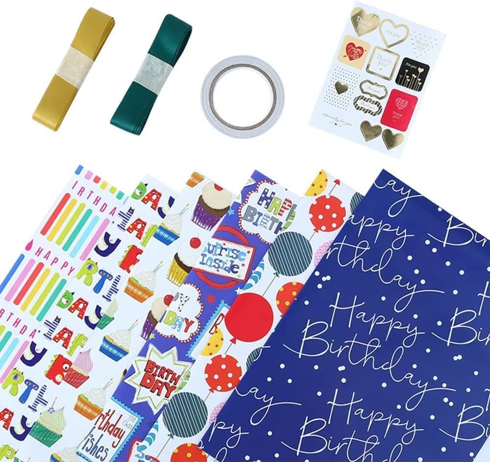 6 Rolls Gift Wrapping Paper, Gift Wrapping Paper Roll, Wrapping Paper Roll, Birthday Wrapping Paper, for Birthday, Weddings and Graduations, for Men, Women, Boys and Girls, 70 * 50 CM
