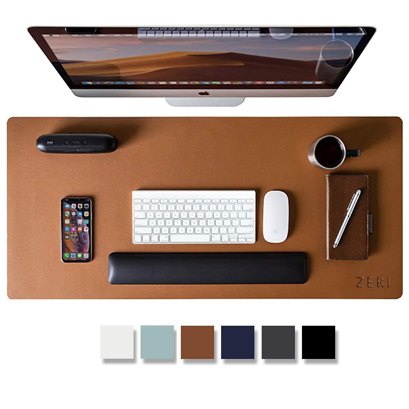 قاعدة جلد واقية للمكتب غير قابلة للانزلاق يمكن استخدامها كمفرش للمكتب من جلد البولي يوريثين، قاعدة للابتوب او المكتب مناسبة للاستخدام المنزلي والمكتبي وللالعاب والعمل المكتبي والتعلم، بني