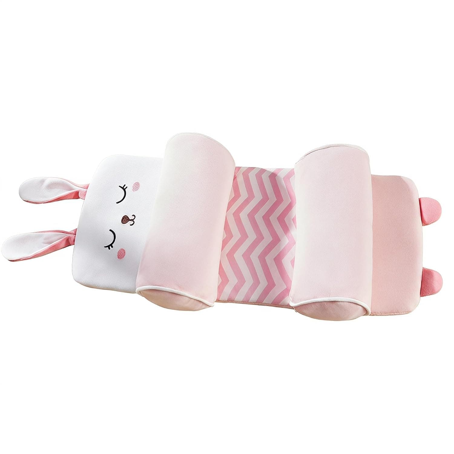 Newborn Baby Pillow for 0‑6 Months, Natural Buckwheat Fill, Breathable Removable Cover, Ergonomic Design (Pink-Bunny)