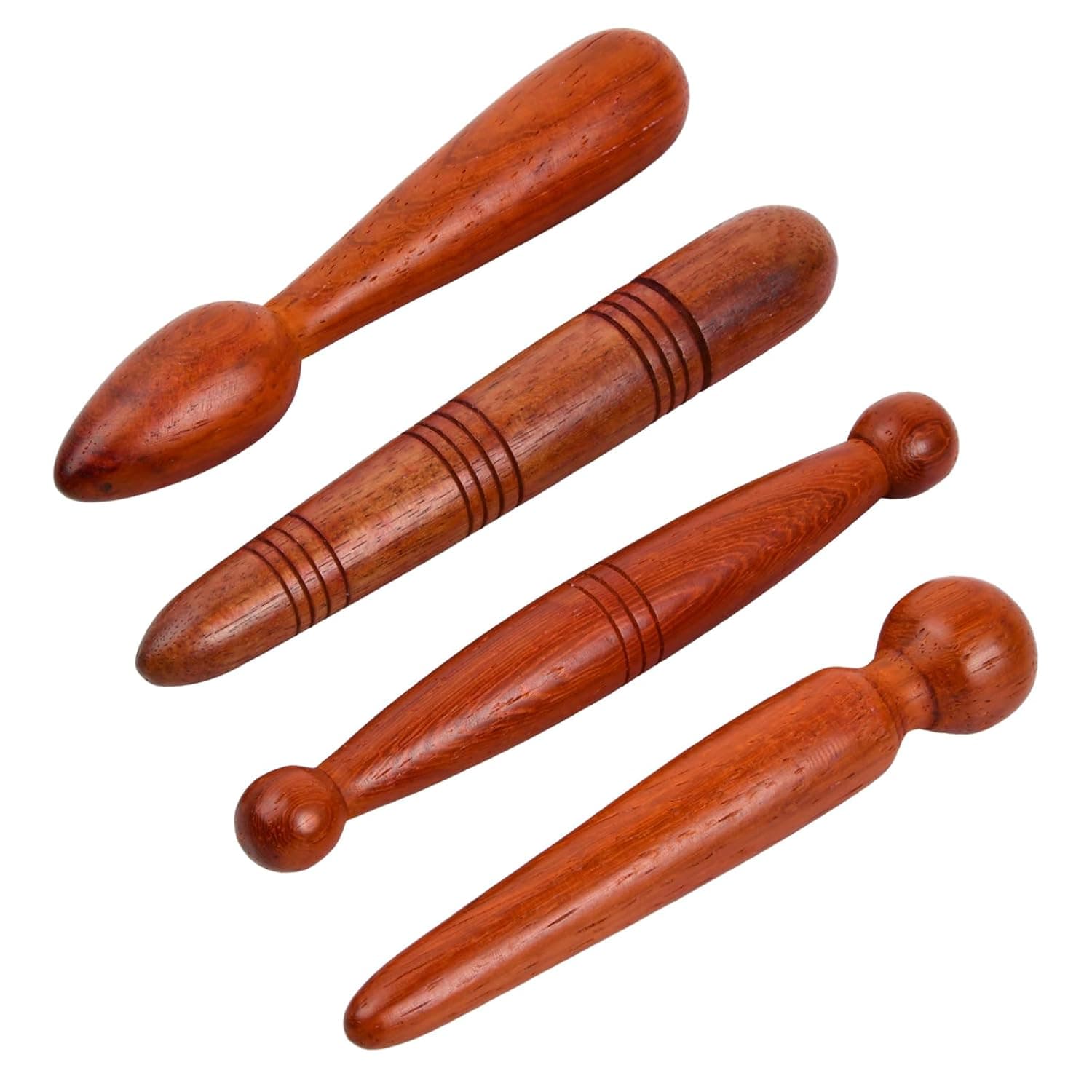 Wooden Reflexology Massage Sticks, 4-Piece Set for Foot Massage, Plantar Fasciitis, Trigger Point Therapy