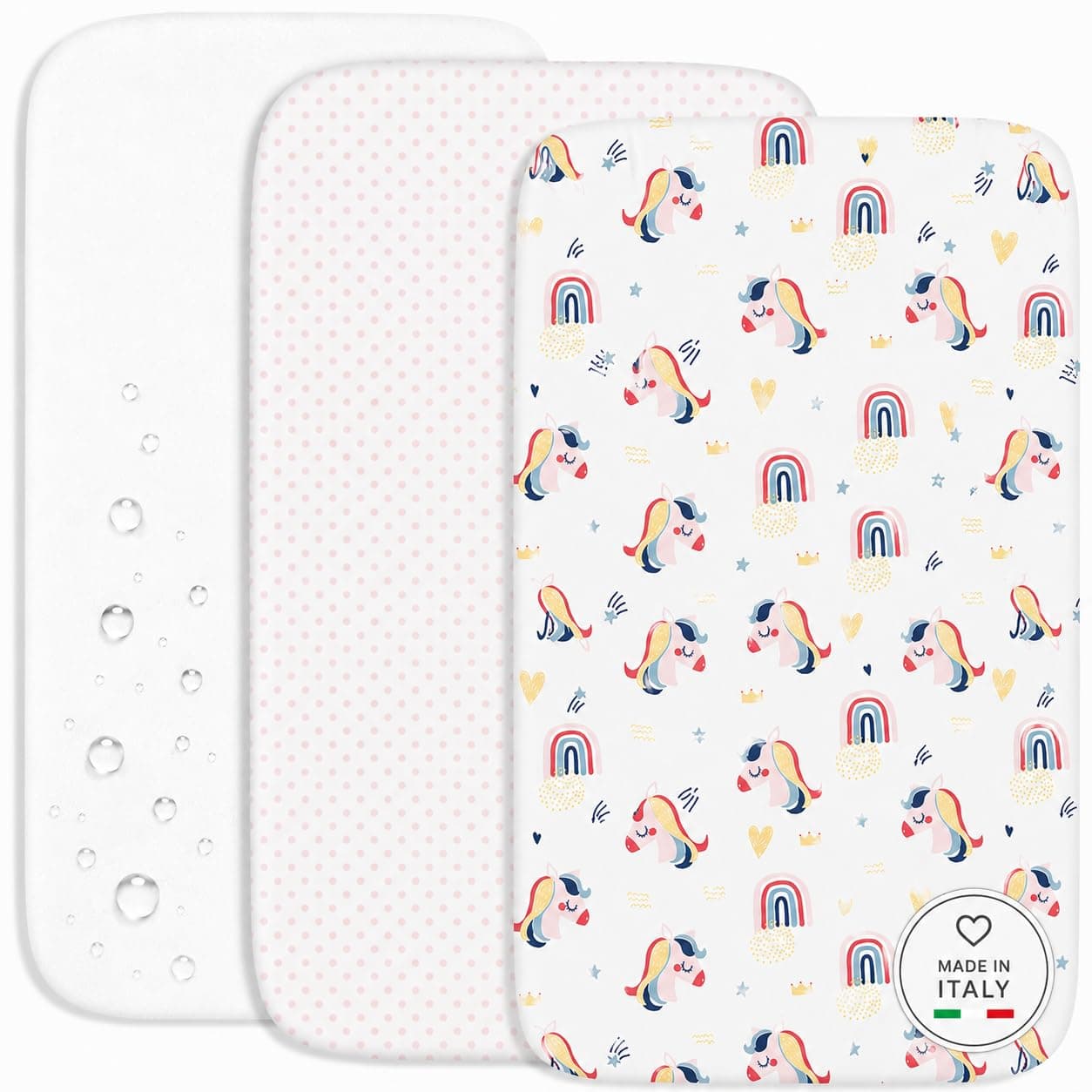 Flyideas 3-Piece Bedding Set for Bedside Cribs – 2 Cotton Fitted Sheets & 1 Waterproof Mattress Protector, 90x50 cm – Hypoallergenic, Soft, Breathable Sheets for Next to Me Crib
