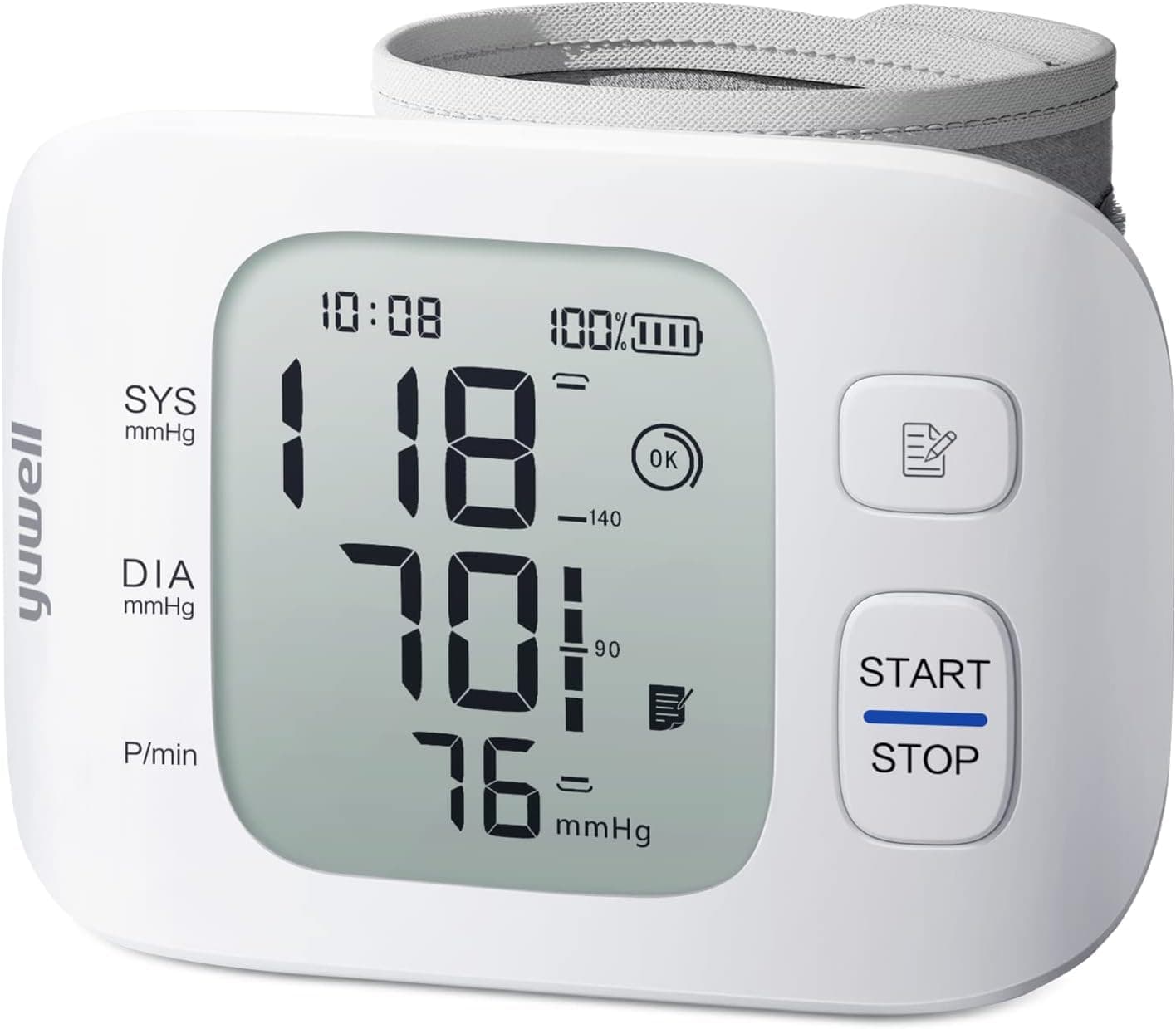yuwell Wrist Blood Pressure Monitor | Clinical Accuracy, BP Machine for Home Use | Ultra Light Weight, Smart Inflation Blood Pressure Cuff, Large Display, 74 Readings, Rechargeable
