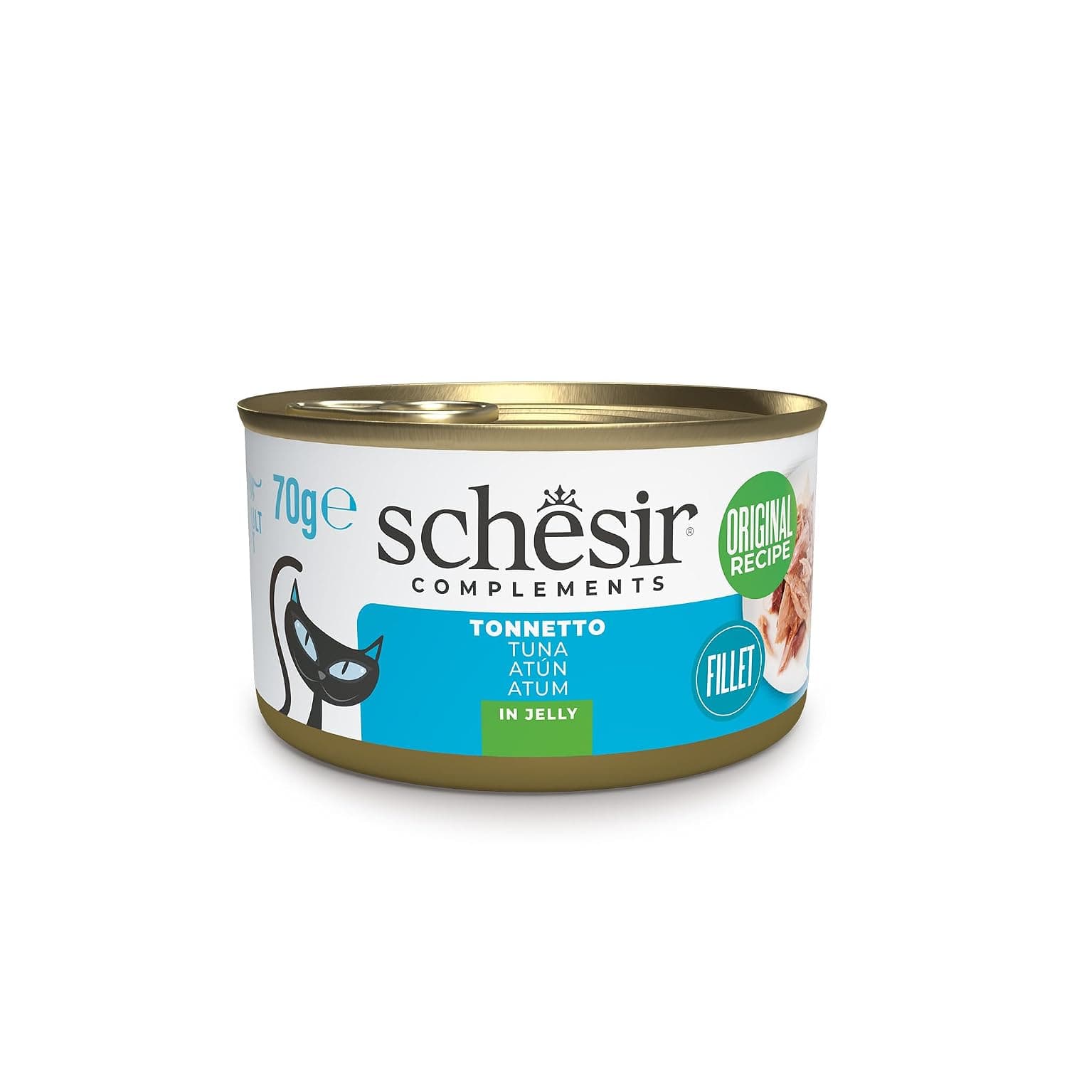 Schesir, Tuna fillets in jelly, Complementary Wet Food for Cats, Original Recipe, 100% Natural, 12 boxes of 70g