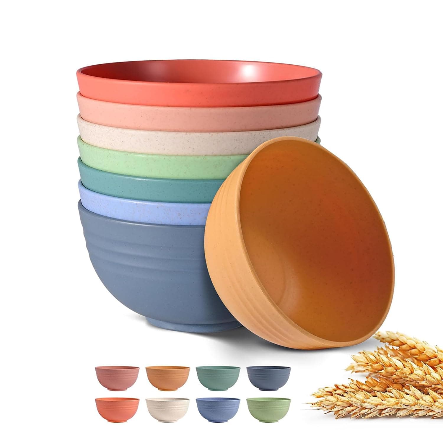 Joyzzz Wheat Straw Bowls Set, 8 Pack Unbreakable 28oz Cereal Bowls, Microwave and Dishwasher Safe, BPA Free Eco-Friendly Bowls for Soup, Salad, Oatmeal, Perfect for Home, Camping and Picnic