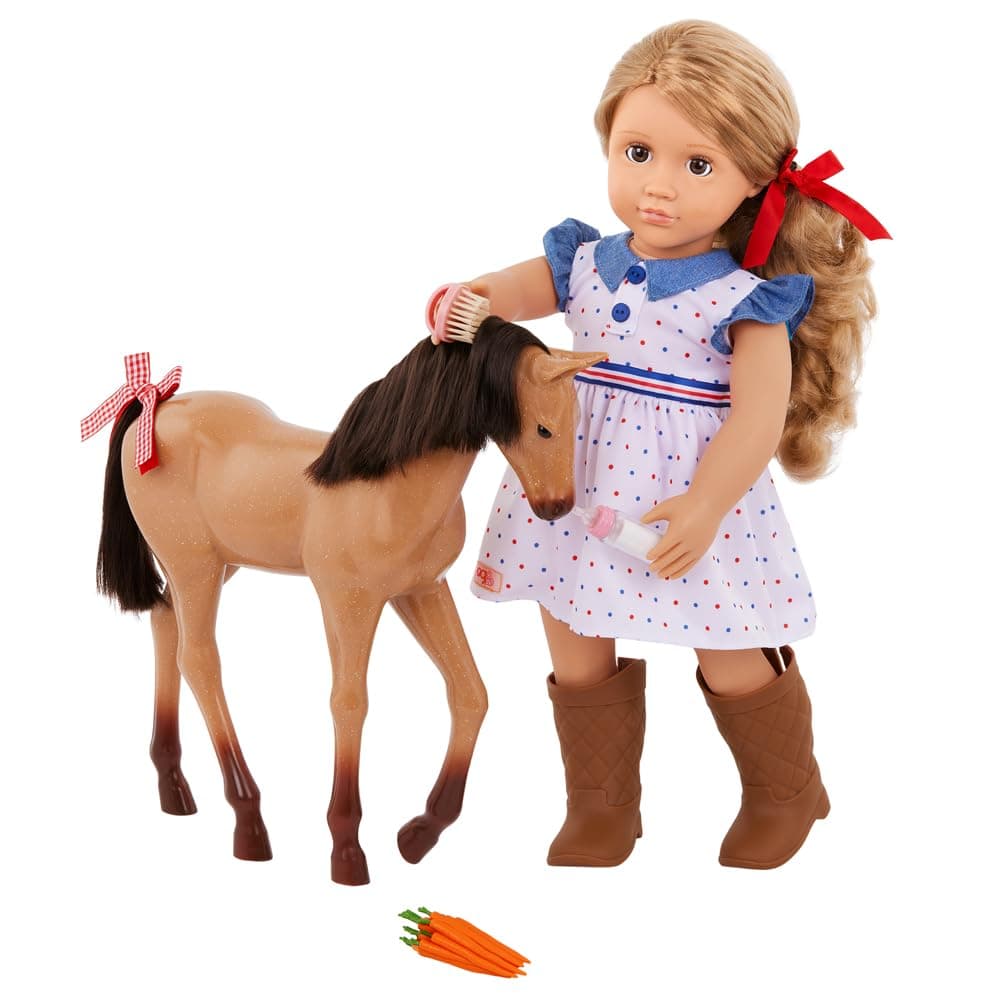 Our Generation Shelley Doll with Foal and Buckskin Appaloosa, 18-Inch Size