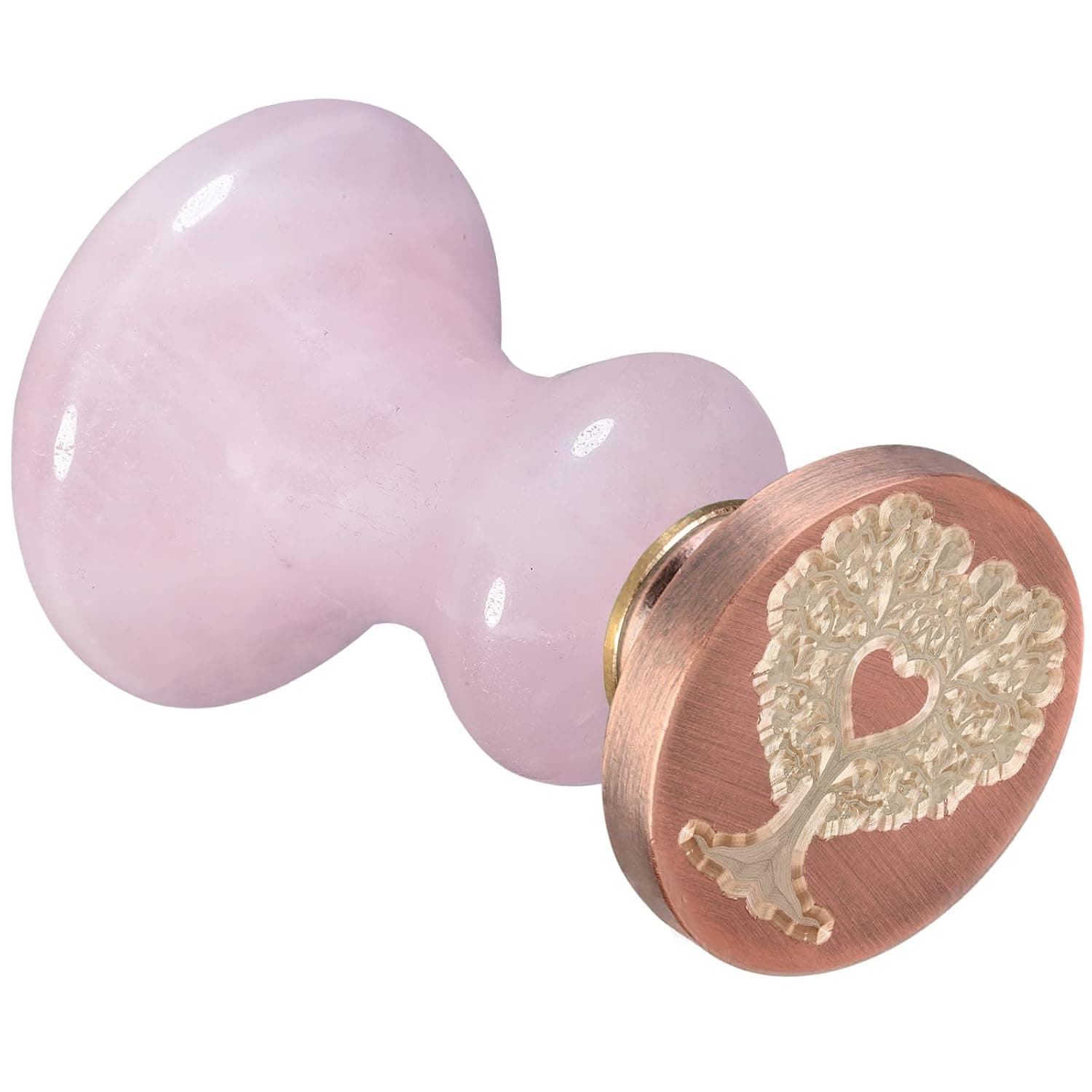 Amogeeli Rose Quartz Wax Seal Stamp, Crystal Classic Stamp Handle with Removable Copper Stamp Head for Crafts Envelope Wedding Invitations Gift Wrapping, Love Tree