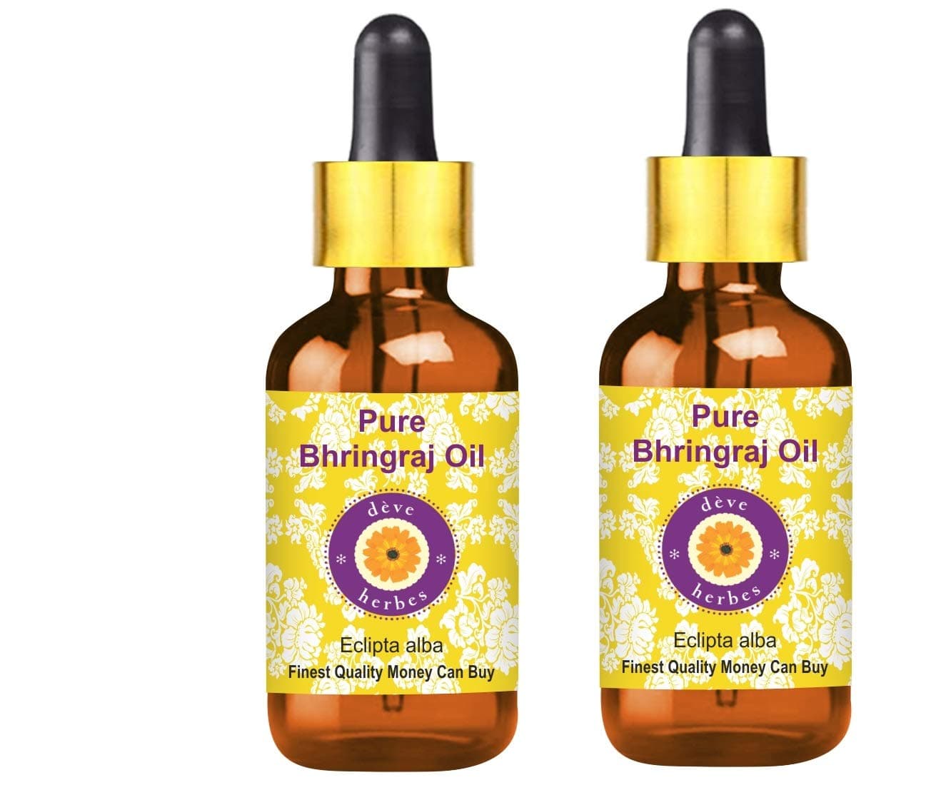 Deve Herbes Pure Bhringraj Oil(Eclipta alba) with Two Glass Dropper (Pack of Two) 100ml X 2 (6.76 oz)