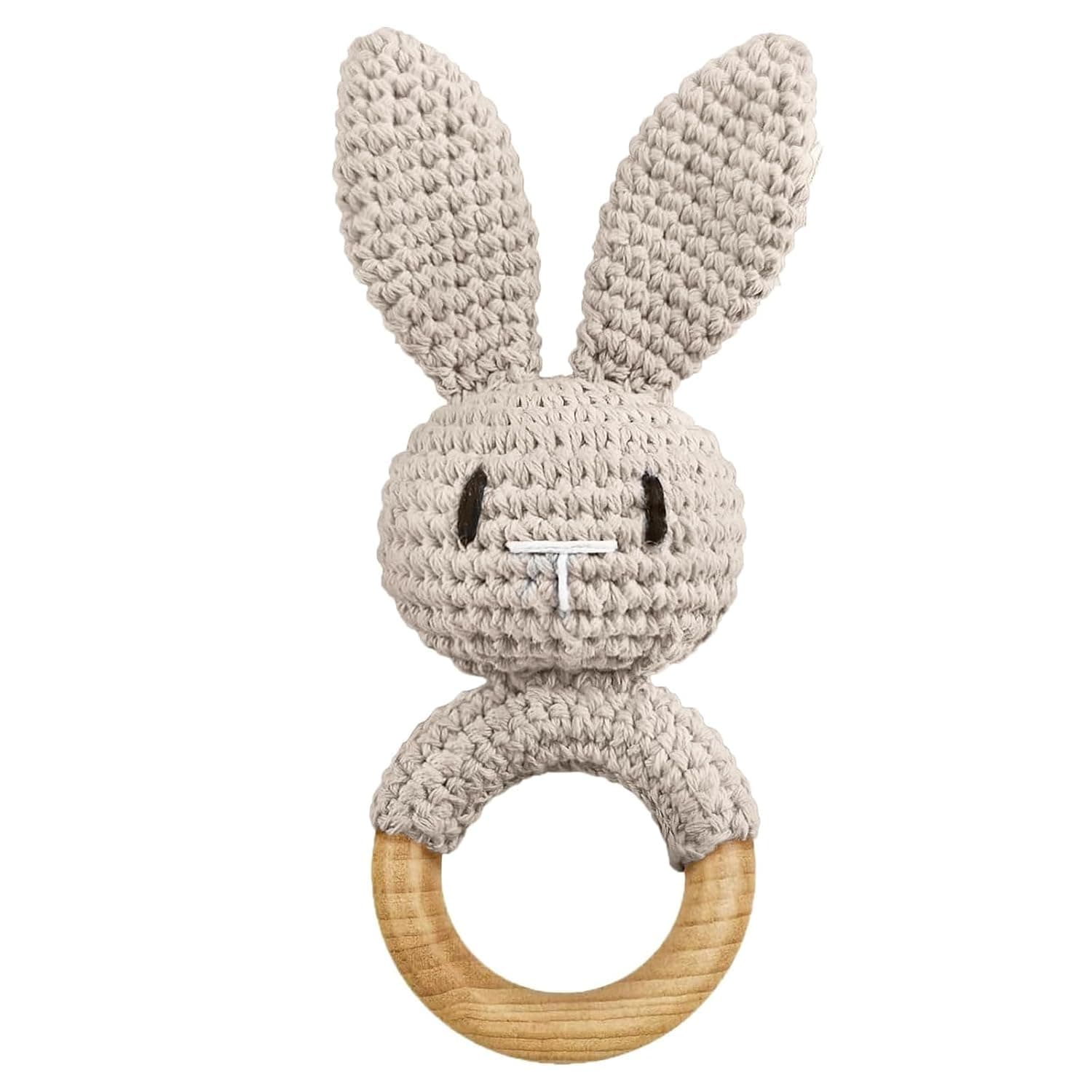 Wooden Rattle,Cute Wooden Baby Rattle, Baby Rattles 0-6 Months Music Shaker Rattle For Hand Grips, Boy Girl First Rattle Gift (Grey Rabbit)