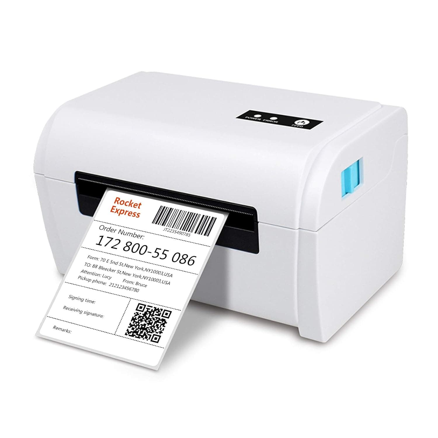 Eacam Thermal Label Printer, High Speed Shipping Label Maker USB BT Connection Support 40-110mm Paper Width Compatible with Windows for Supermarket Store Restaurant Logistic
