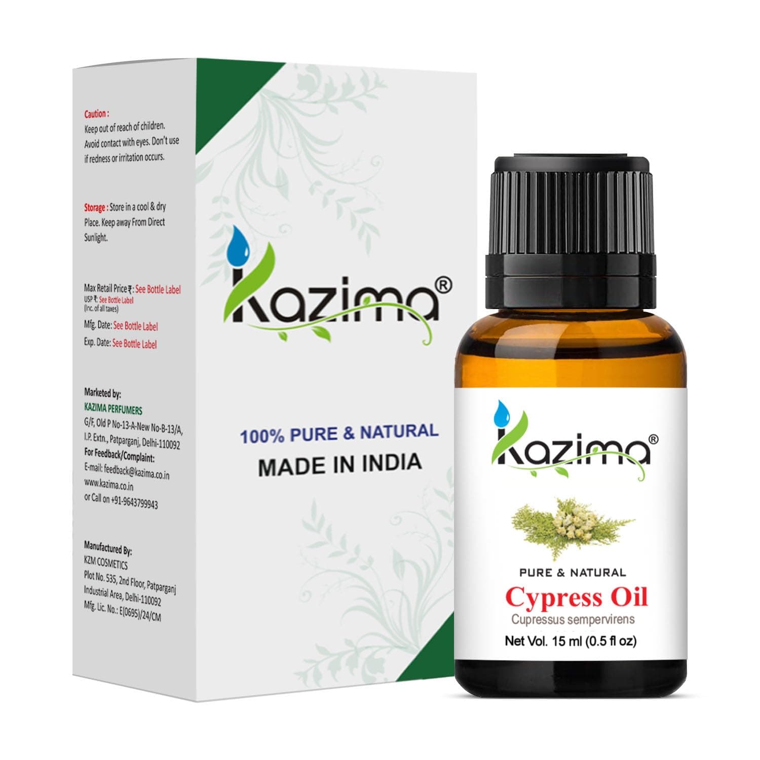 KAZIMA Cypress Essential Oil - 100% Pure Natural & Undiluted For Skin care & Hair (15ml)
