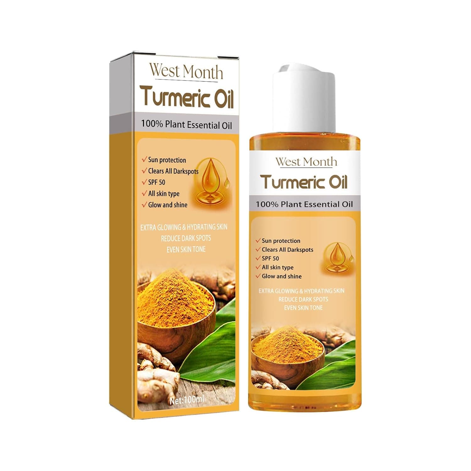 ALMEKAQUZ 1Pcs Turmeric Essential Oil, Dark Spot Removal & Anti-Aging Skin Serum for Women, Improve Dull Skin and Brighten the Face,100% Pure Natural, Moisturizing for Body & Face