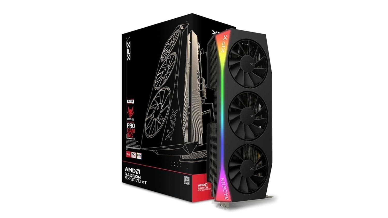 XFX Mercury AMD Radeon RX 9070XT OC Gaming Edition with RGB 16GB GDDR6 Graphics Card, Black
