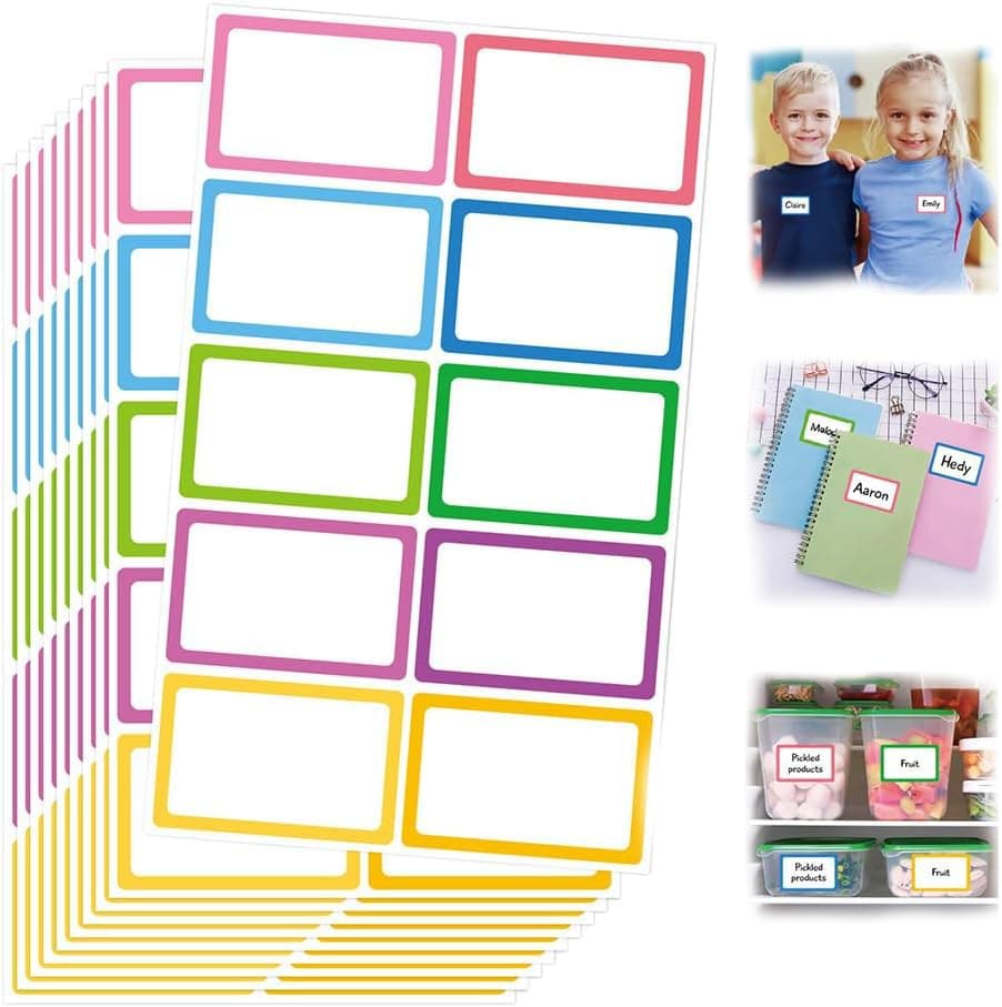 Colorful Self Adhesive Labels, Azonee 20 Sheets 12-Color Waterproof Removable Mark Labels (8.9x5.7cm), 200 Pcs for Perfume Bottles, Jars, School, Office, Home Use