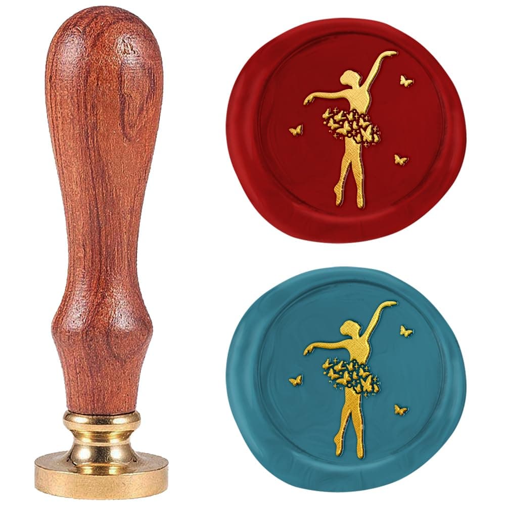1" Butterfly Ballet Wax Seal Stamp Retro Sealing Stamps Removable Brass Head Seal Stamp with Wooden Handle Sealing Wax for Envelope Greeting Card Letter Wedding Invitations Gift Wrapping