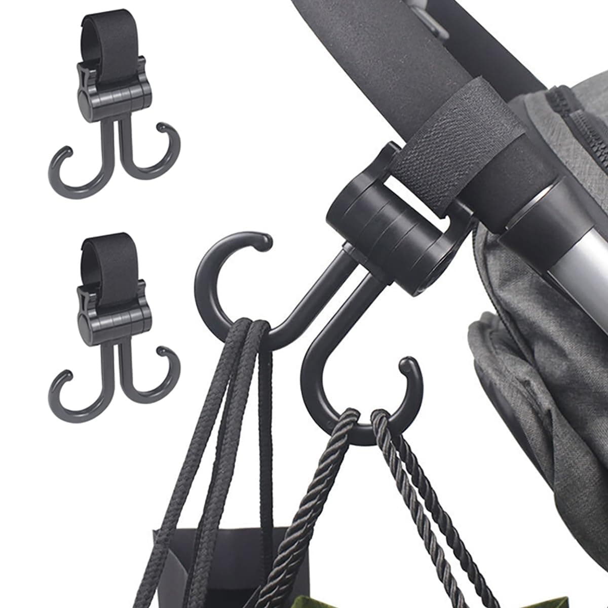 ToolHouse Multi Purpose Stroller Hooks, 2 Pack 360-degree Rotating Stroller Carriage Storage Bag Hooks, Pram Hooks, Heavy Duty Non-Slip Stroller Universal Hooks Accessories