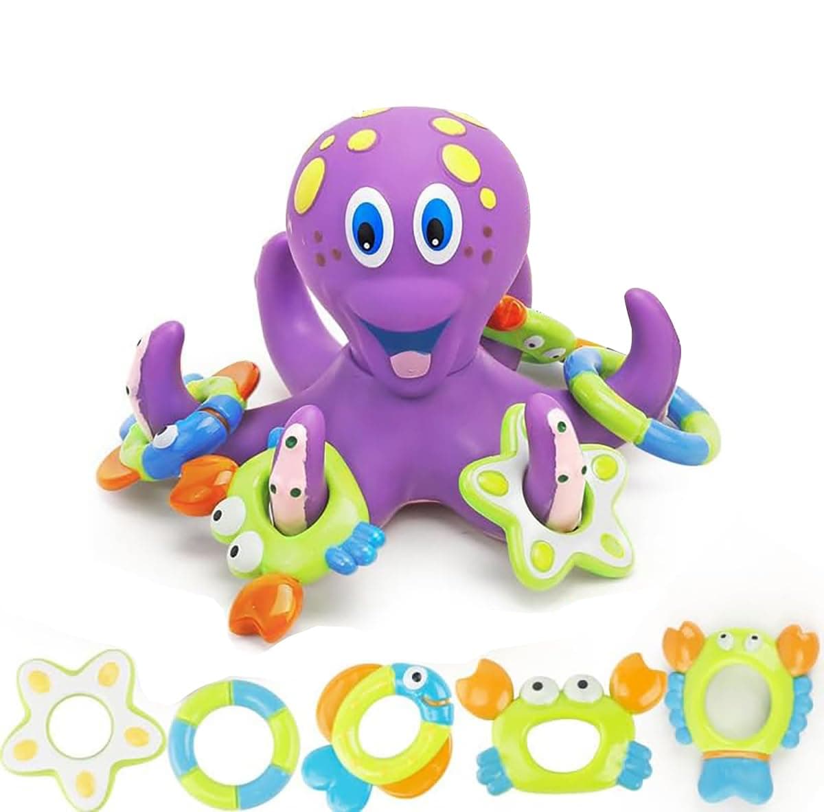 Excefore Baby Bath Toys, Octopus Bathtub Toys for Toddlers 1-3 Years, Floating Pool Games, Multi-colored, BPA-free ABS & Silicone, Bath Toy Set with Rings
