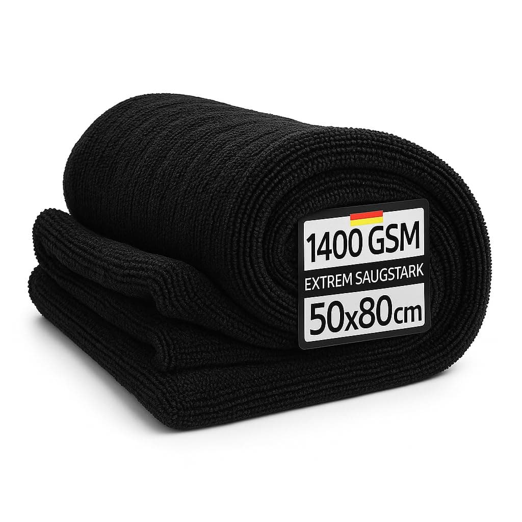 قماش مايكروفايبر للسيارة من كيميس مقاس XXL 80 × 50 سم 1400 غرام لكل متر مربع، منشفة تجفيف سيارة سوداء من المايكروفايبر | قماش تلميع فائق الامتصاص في 5 اتجاهات للعناية بالسيارة