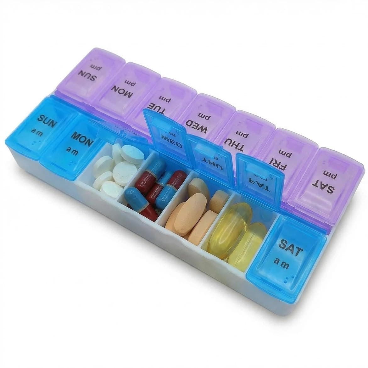 Weekly Pill Organizer, 7 Day AM PM Pill Case 2 Times A Day, 14 Compartments Double Row Medicine Planner for Vitamins, Supplements and Medication, Portable Travel Pill Box