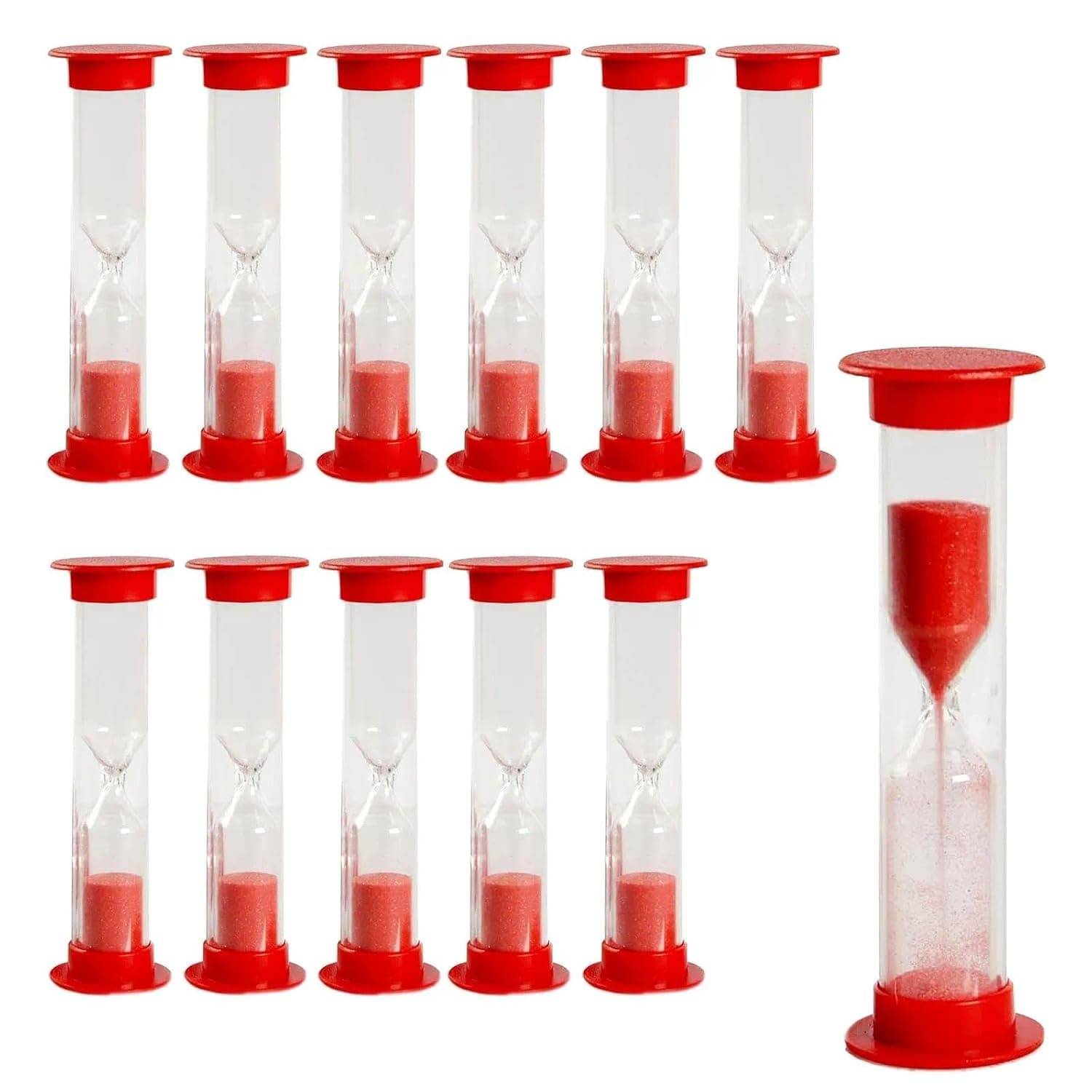 Children's Hourglass, 12 Pieces Children's Hourglass, 1 Minute Timer for Kids, for Daily Family Use, Preschool Teaching and Parent-Child Games (Red)
