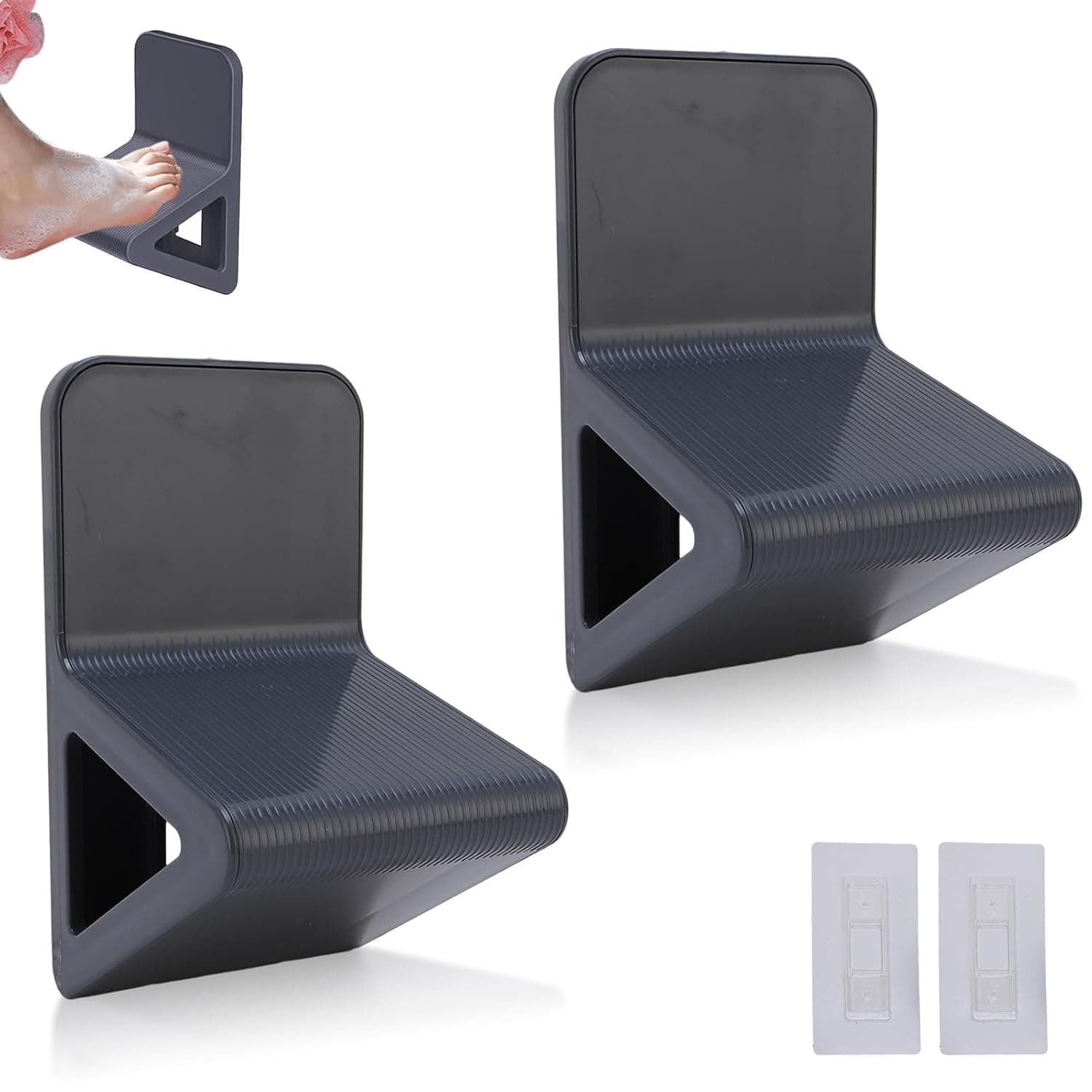 2PCS Shower Wall Foot Rest, No Drill Triangular Suction Step for Shower Pedicure Stand Bathroom Pedal for Shaving Legs, Pregnant Woman Shower(Gray)