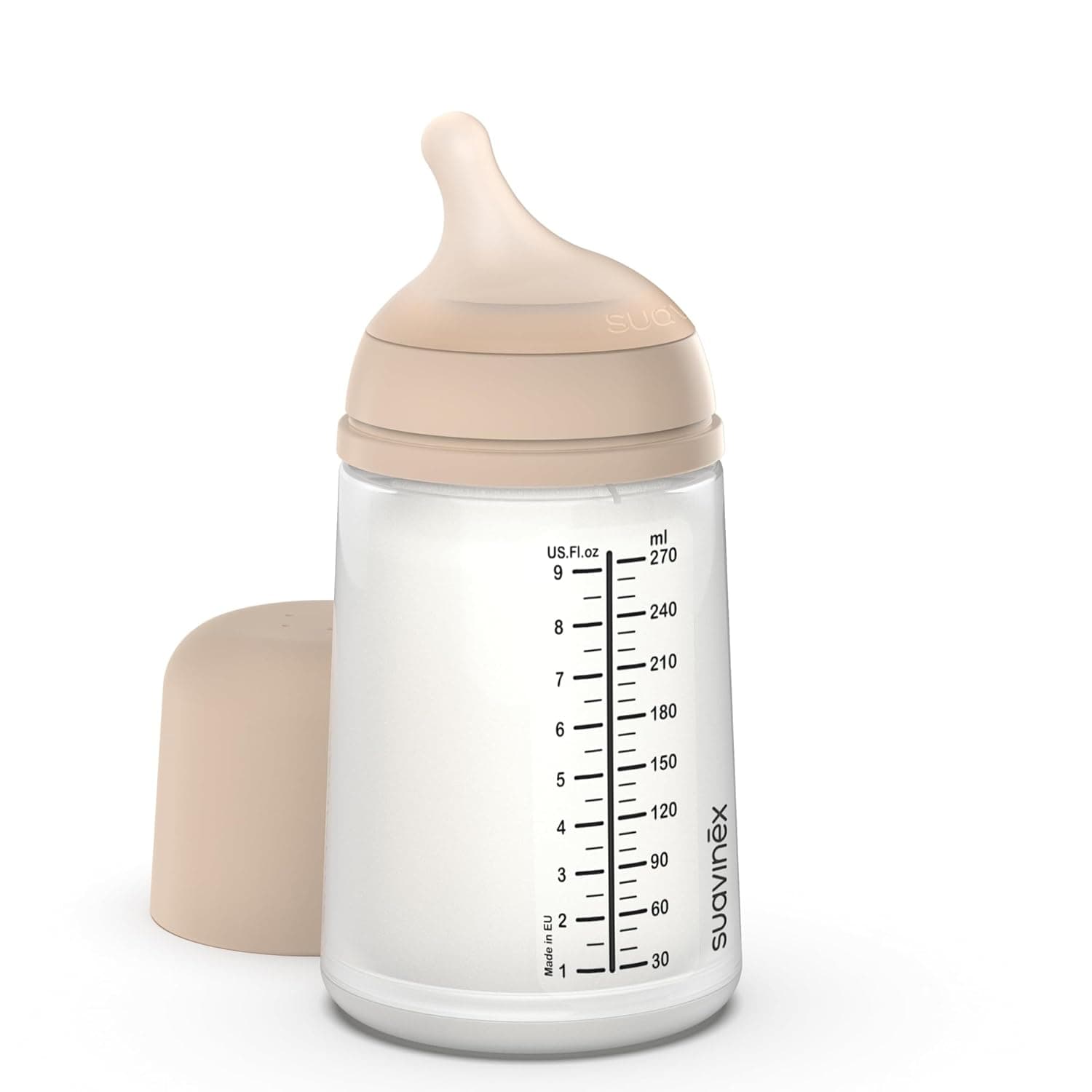 Suavinex, Zero Zero Anti-Colic Baby Bottle with Medium Silicone Teat (M), for Babies from 3 Months, Recommended for Breastfed Babies and Bottle Food, 270 ml, Light