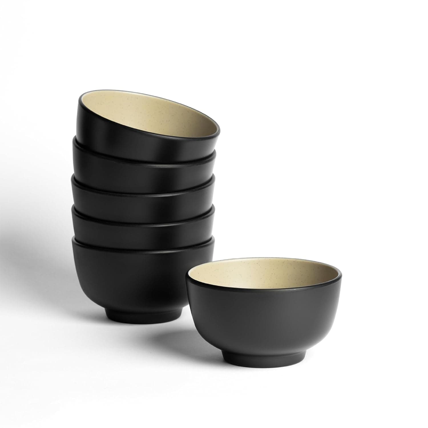 6 Piece Premium Melamine "Bowl" Perfect for Serving Soup, Soup, Noodles & Corn Flakes | Not Microwave Safe & Dishwasher Safe | Serving Bowl (Beige | Black, 11cm)