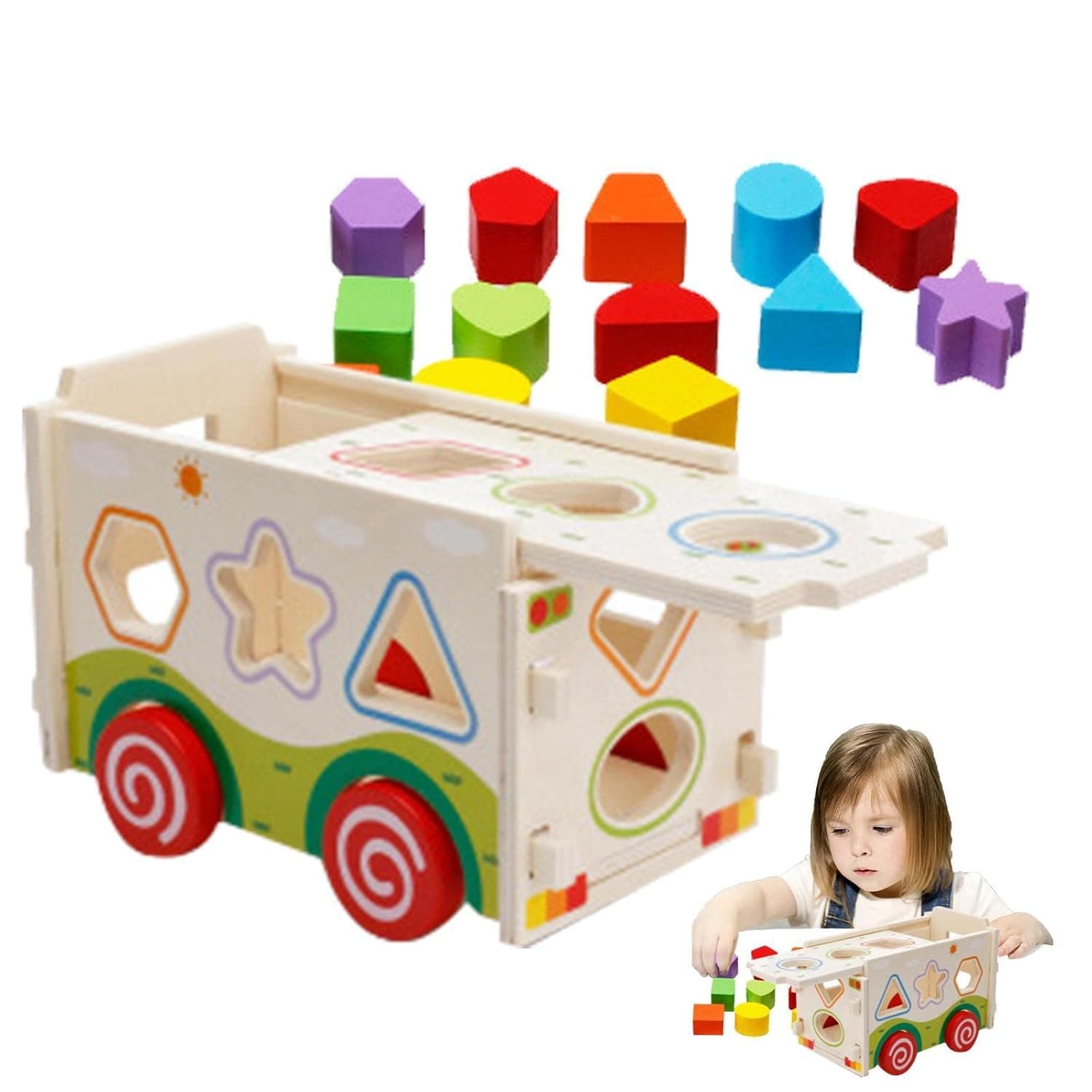 2 Pcs Wooden Shape Sorter Toy - Multifunctional Wooden Sorting Toys - Montessori Toys for Toddlers, Interactive Early Educational Toys for Infants, Babies, Toddlers, Kids, and Children