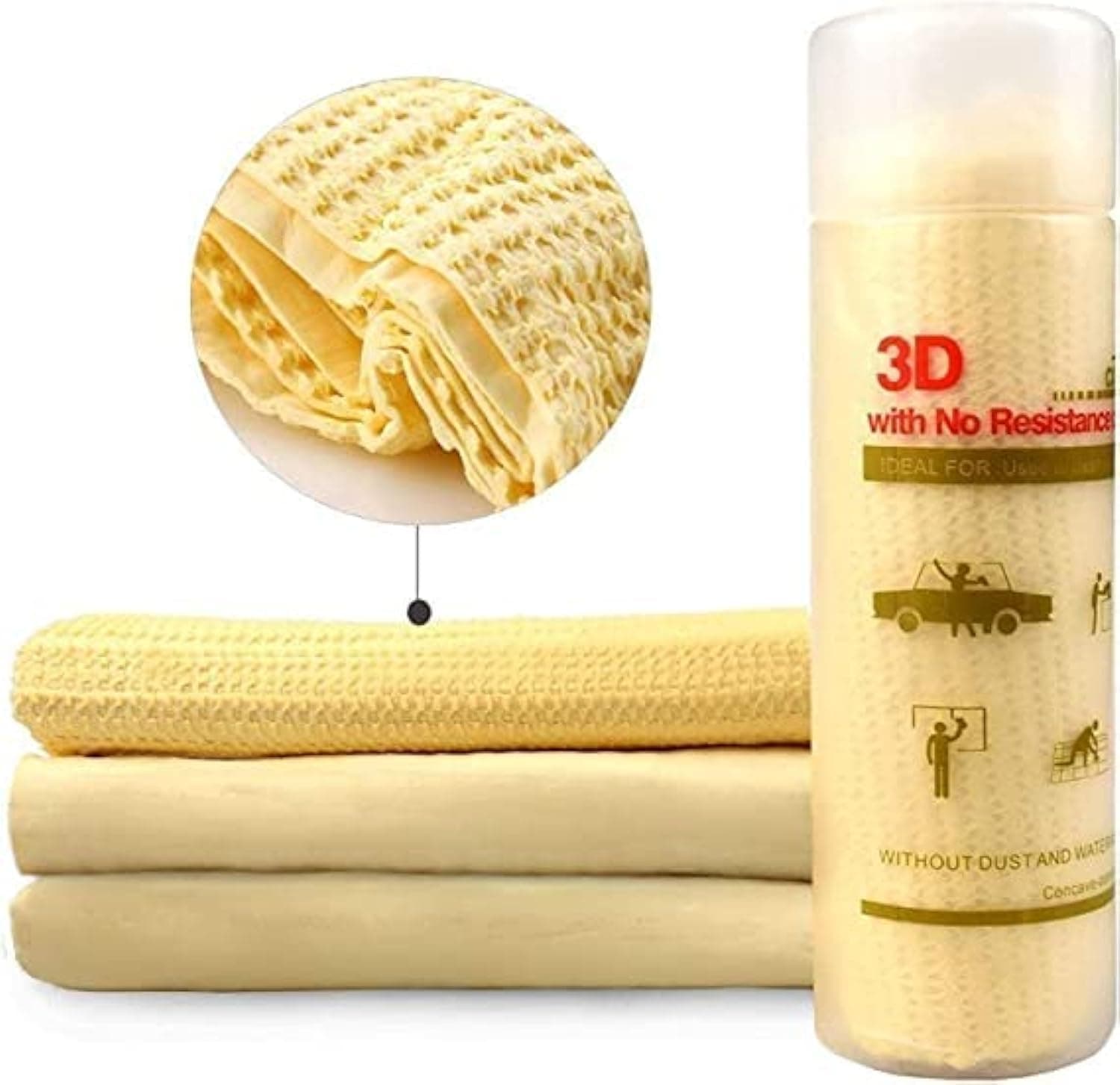 3D Chamois Pro Synthetic Car Drying Towel, Water Absorbent Cloth for Boats and Water Sports, Multipurpose Dusting Towel