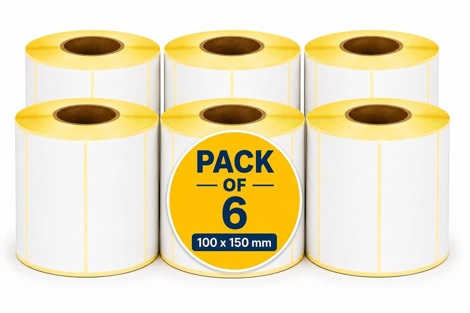 Pack of 6 Rolls Thermal Barcode Labels, 100mm x 150mm, Inner Diameter 26mm, 500 Labels Per Roll.