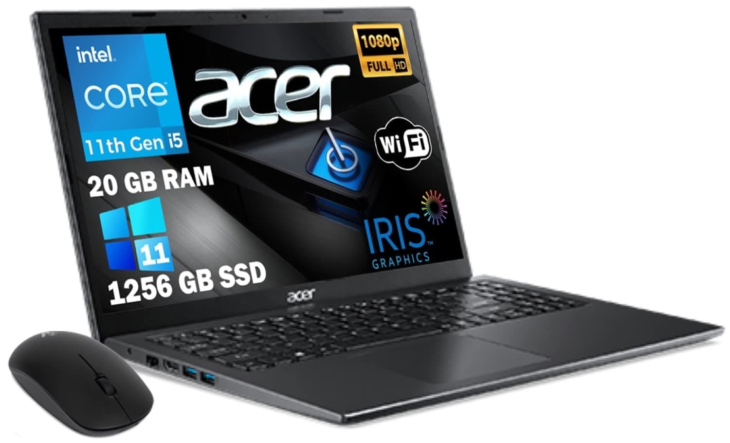 Acer Notebook PC, Extensa EX215-54-5055, CPU i5-1135G7 4 Core, RAM 20 GB SSD 1256 GB, 15.6 inch FHD IPS, Intel Iris Xe Graphics, Windows 11 Pro, Ready to Use, Italian Mouse Free