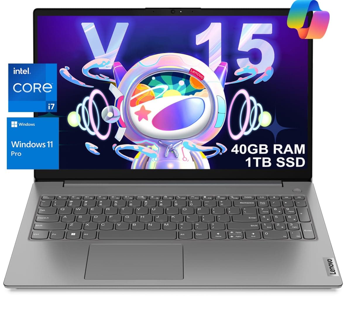 Lenovo Laptop Computer V15, Intel Core i7-1255U, 40GB RAM, 1TB SSD | 15.6" FHD Anti-Glare, Business, Home, Student, Numeric Keypad, Webcam w/Shutter, Type-C, RJ-45, Win 11 Pro w/AI Copilot, Grey