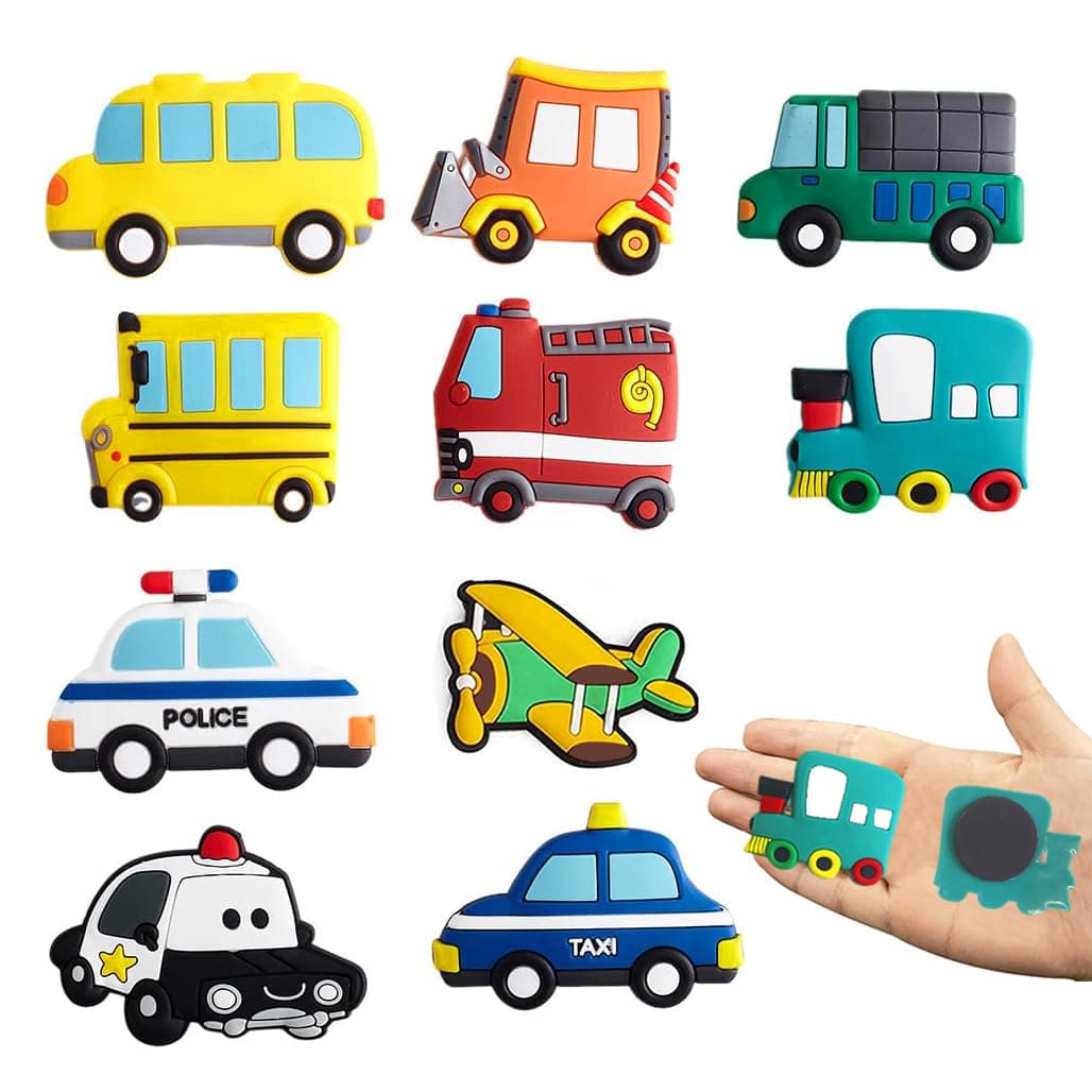 مغناطيسات ثلاجة للأطفال، 10 قطع على شكل سيارات نقل، ملصقات مغناطيسية للثلاجة، مناسبة للسبورات البيضاء والمكاتب مطاطية للإعلانات وأداة تعليمية للعب في المطبخ والمدرسة لتزيين الأبواب من جودرن