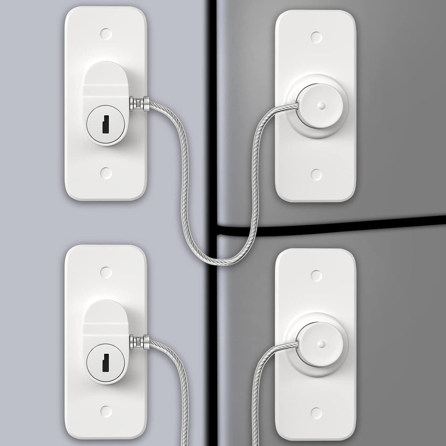 Child-Proof Safety Locks 2-Pack, No-Drill Multi-Purpose Mini Fridge, Cabinet, and Drawer Locks for Baby Proofing and Adult Use - Secure & Easy Install - White