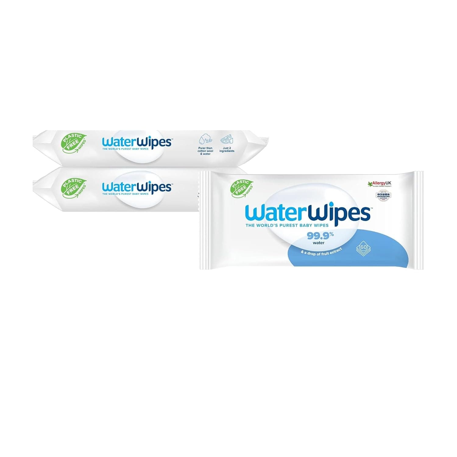 WaterWipes Original Baby Wipes, 99.9% Water, Unscented & Hypoallergenic for Sensitive Newborn Skin, 3 Packs (60x3)