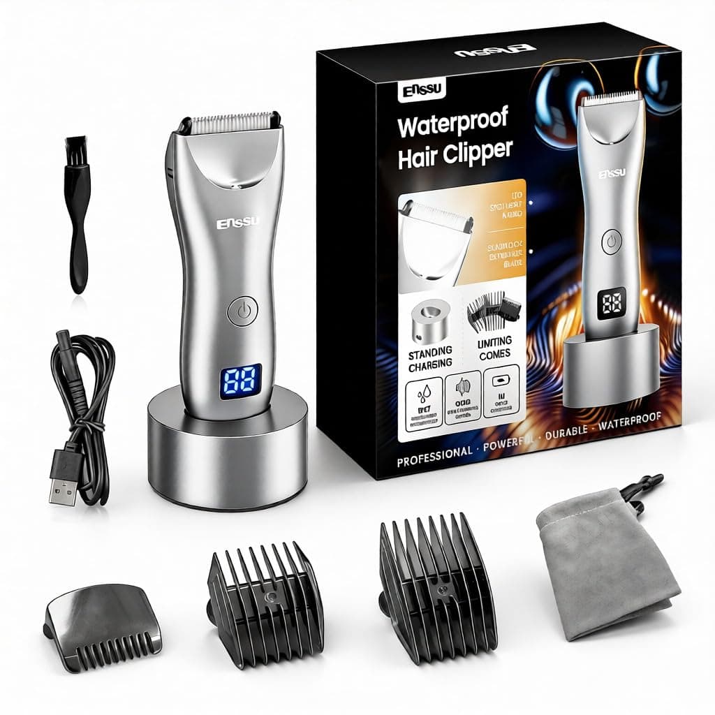 منظف للرجال بشفرة BLADELOCK الآمنة، منظف شعر كهربائي للرجال بضوء اضاءة LED المركزي وشاشة LCD، منحل مقاوم للماء بدرجة IPX7 للاستخدام الجاف والبلدي لمناطق والحوض والساقين والبيكني