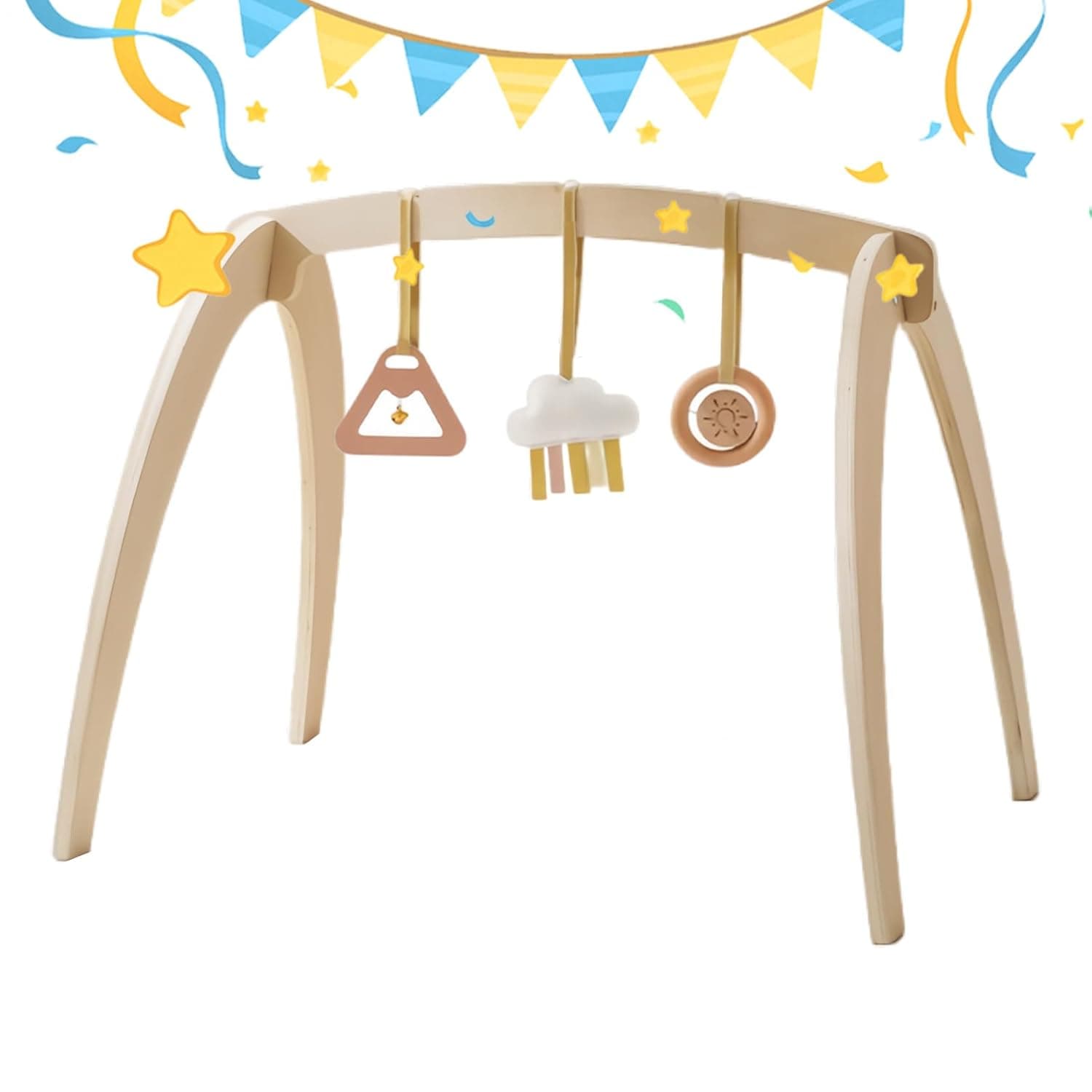 Activity Gym for Infant Wooden Foldable Rattle Learning | Natural Stimulation Infant Play Gym for Little Girls Kids Shower Birthday Bedroom Indoor Outdoor Nursery Living Room Home