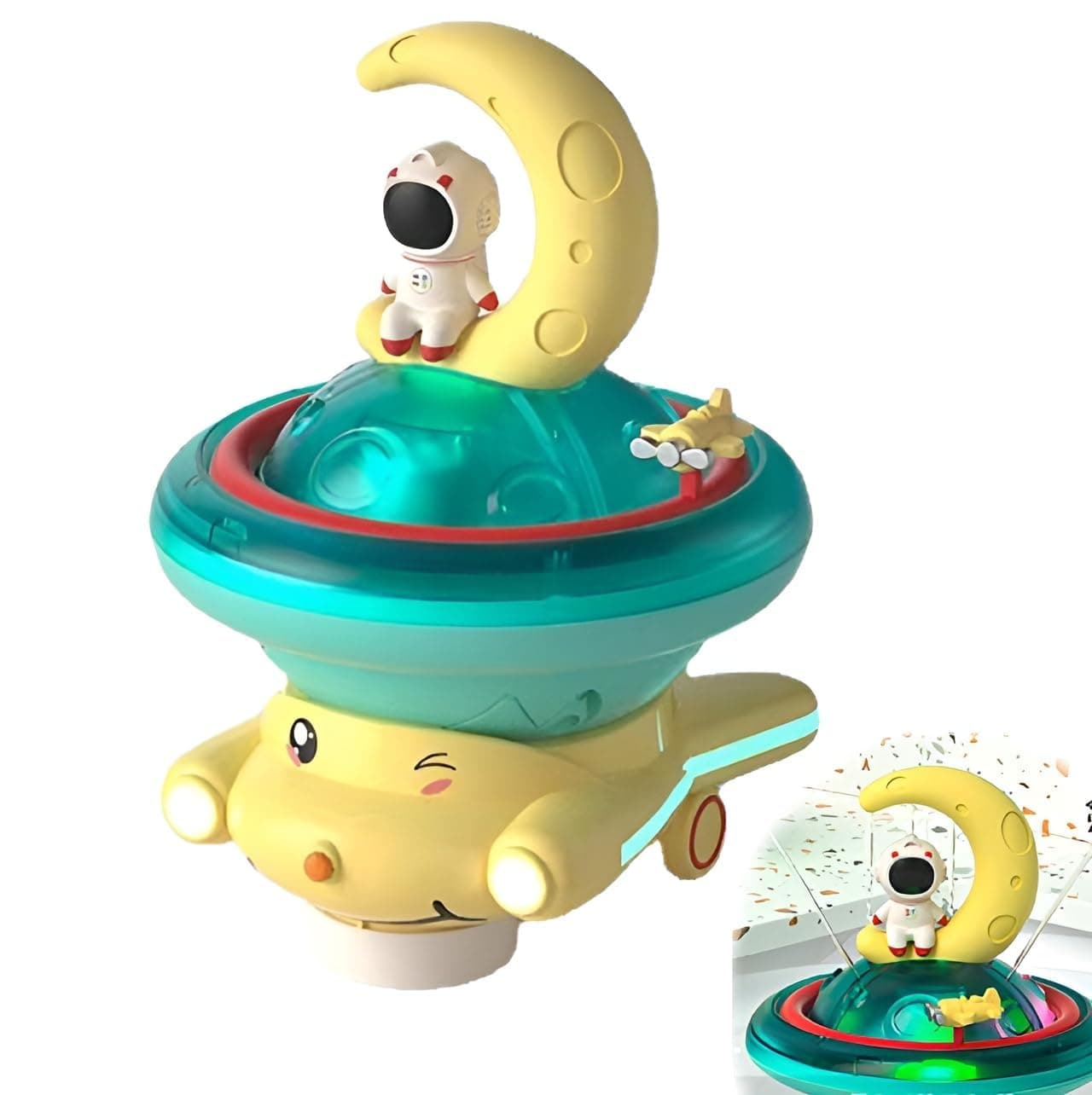 Joyzzz Toddler Bath Toys, Safe & Engaging Bathtub Play Set, Colorful Astronaut Sprinkler Shower Toy with LED Lights for Babies 6-18 Months, Rotation Baby Light up Baths Toy, Baby Bath Toys