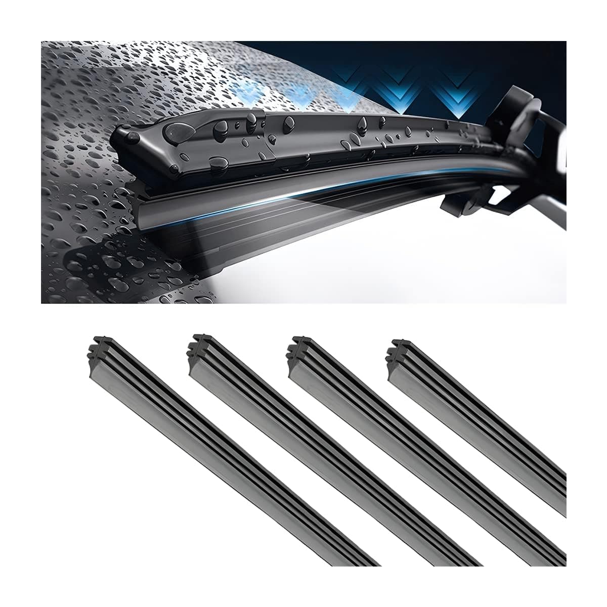 Windshield Wiper Blades Refills, 4 Pcs 21 Inches DIY Adjustable Car Windscreen Wiper Rubber Strips Frameless Window Boneless Insert Silicone Strips Auto Universal Accessories for Most Vehicles