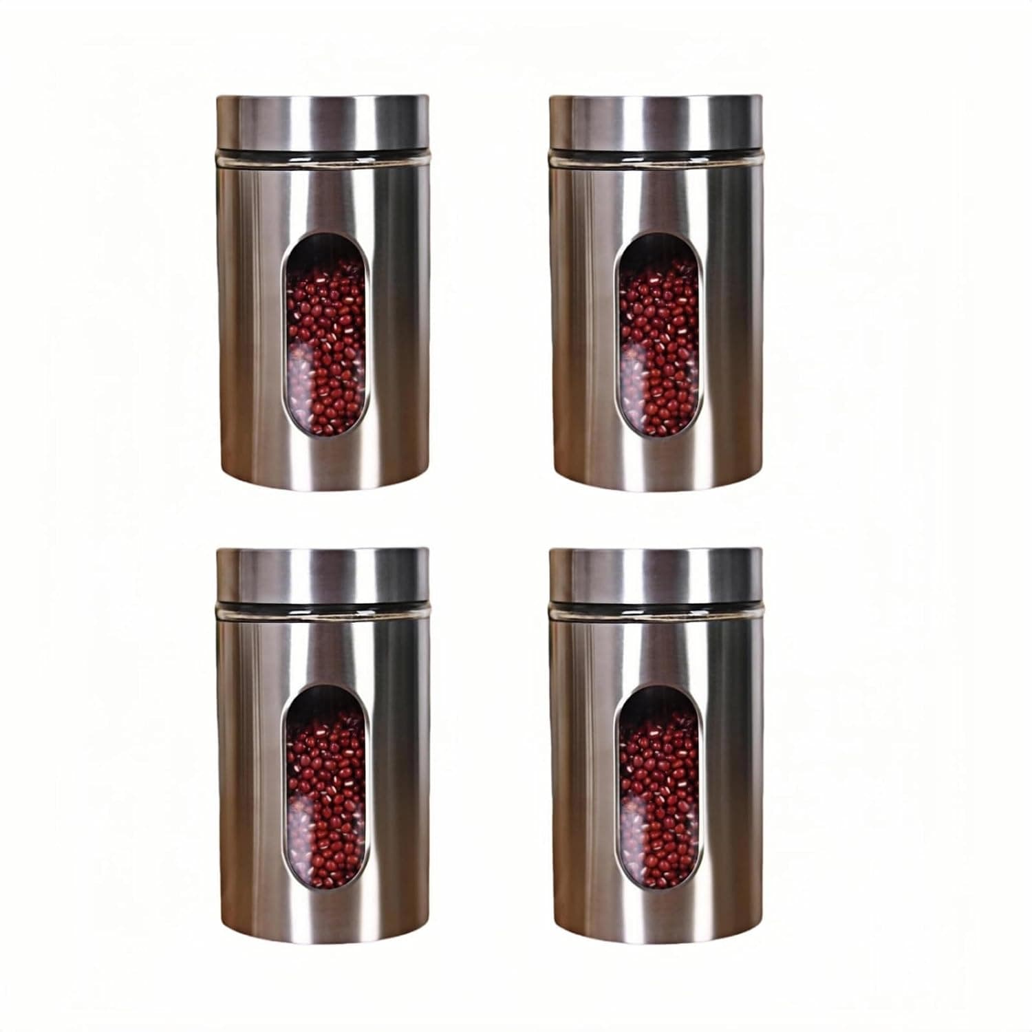 Stainless Steel Canisters,Stainless Steel Glass Canisters,Kitchen Storage Jar,with Glass Window & Airtight Lids,Airtight Containers,4 Sizes Available,Kitchen Organization Container (950ML*4)