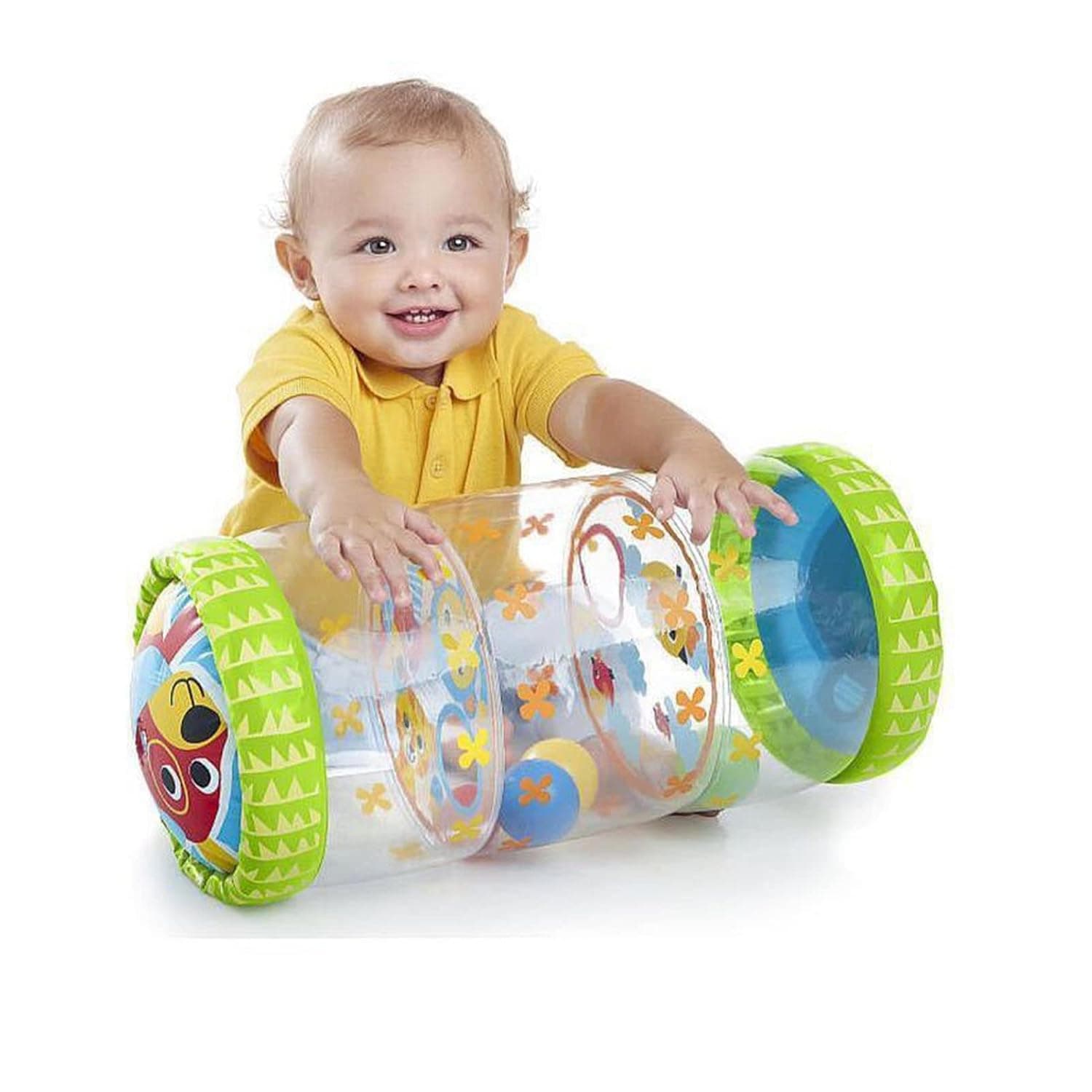SENECESLI Infant Inflatable Roller, Baby Crawling Development Toy with Built In Balls and Bells, Early Development Play Mat for 3 Months 3 Years Old Babies