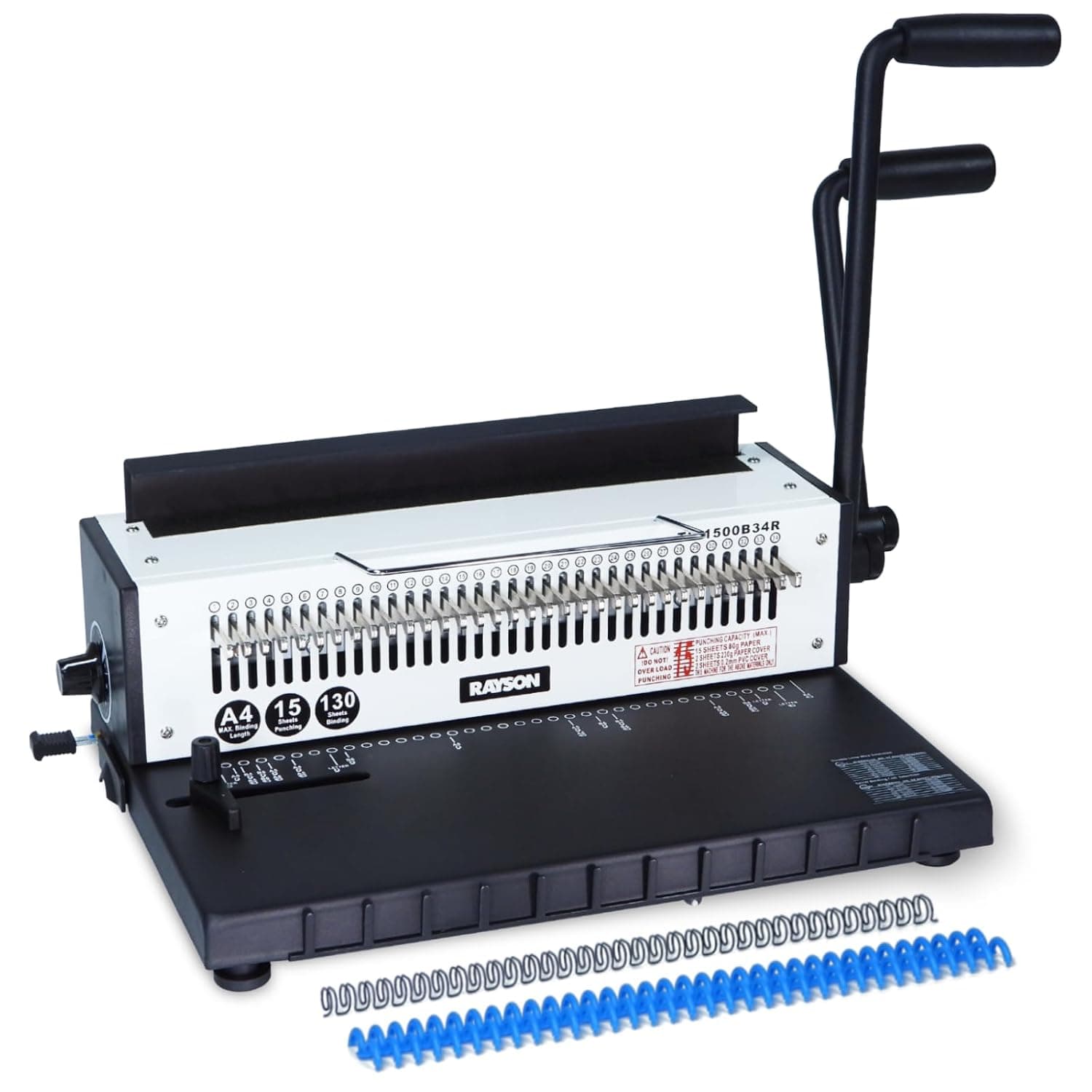 RAYSON TD-1500B34R Wire Binding Machine, 3:1 Pitch, 130-Sheet Capacity | Round Hole, 34 Disengageable Dies, Punch 15 Sheets, Durable metal construction, Free binding supplies included, Easy to use