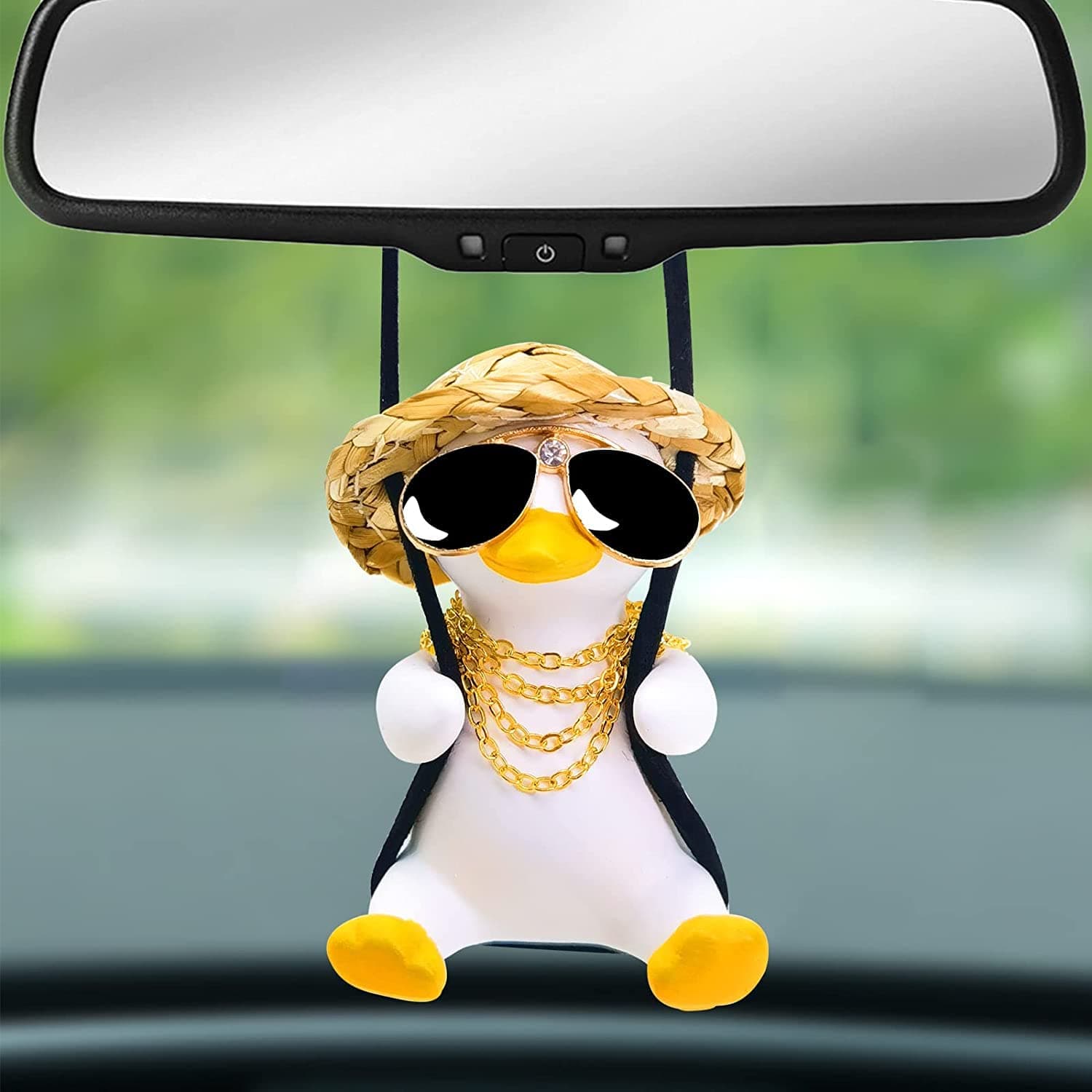 ECVV Swinging Duck Car Hanging Ornament, Cute Cars Interior Accessories Décor on Swing Rearview Mirror Charms, Funny Animal Car Dangle Aesthetic for Rear View Mirror