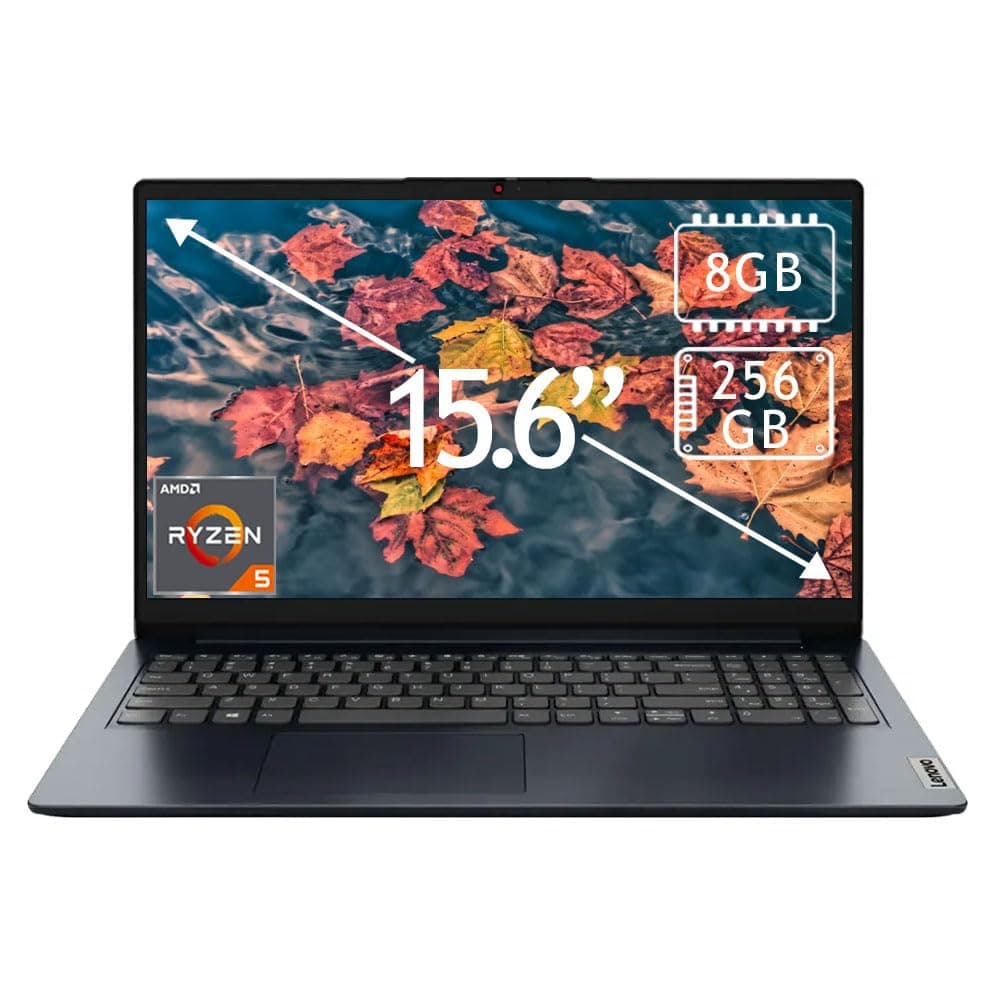 Lenovo Ideapad 1 Laptop, 15.6" FHD (1920x1080) Touch Laptop, AMD Ryzen 5 7520U, 8GB DDR5 RAM, 256GB SSD, AMD Radeon 610M Graphics, Windows 11 Home, Abyss Blue, 82VG00TYUS