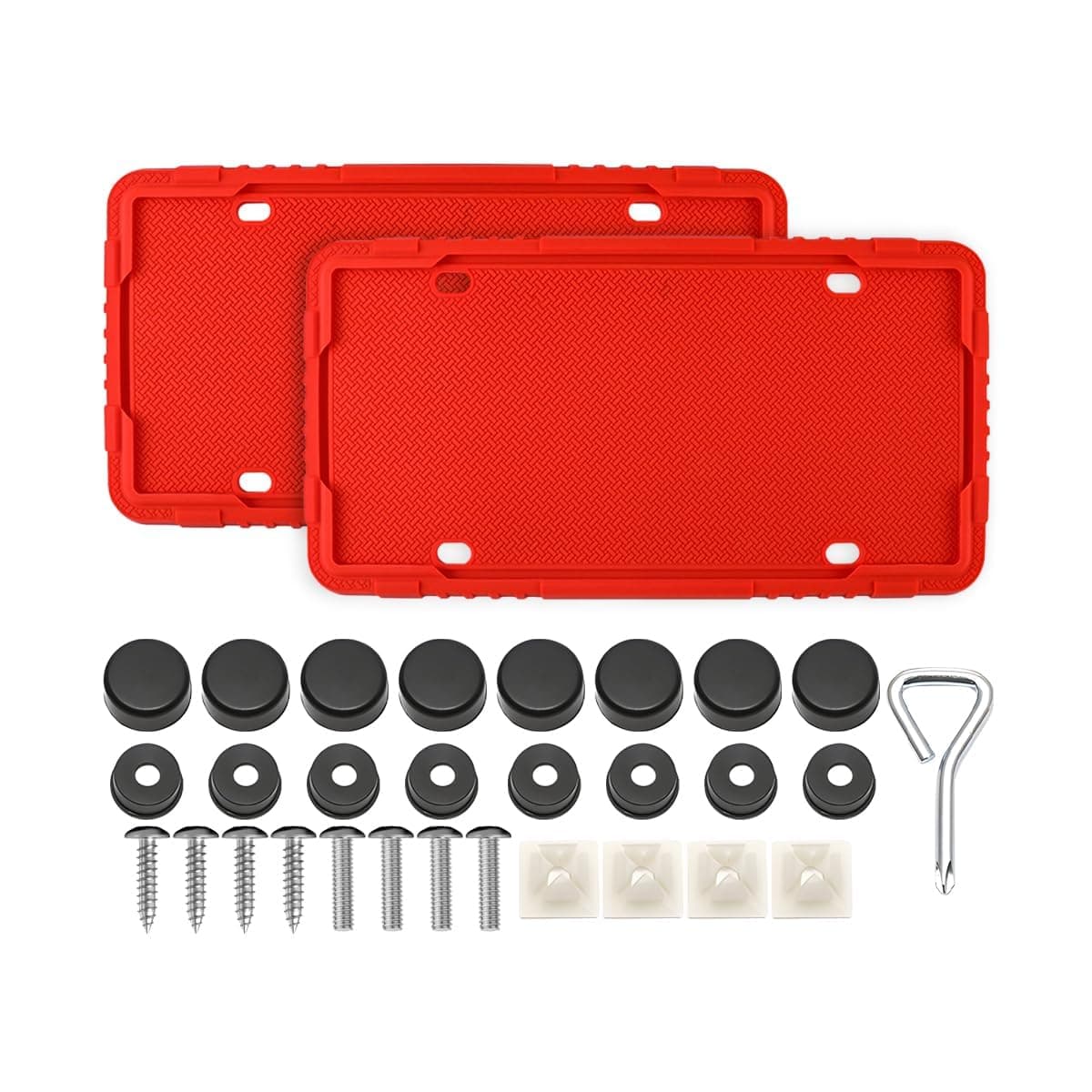 2 Pcs Car License Plate Frame, Silicone Rustproof Automotive Plate Bracket Holders with Screws, Standard Vehicle Front Back License Plates Cover, Universal for SUV, RV, Truck (Red)