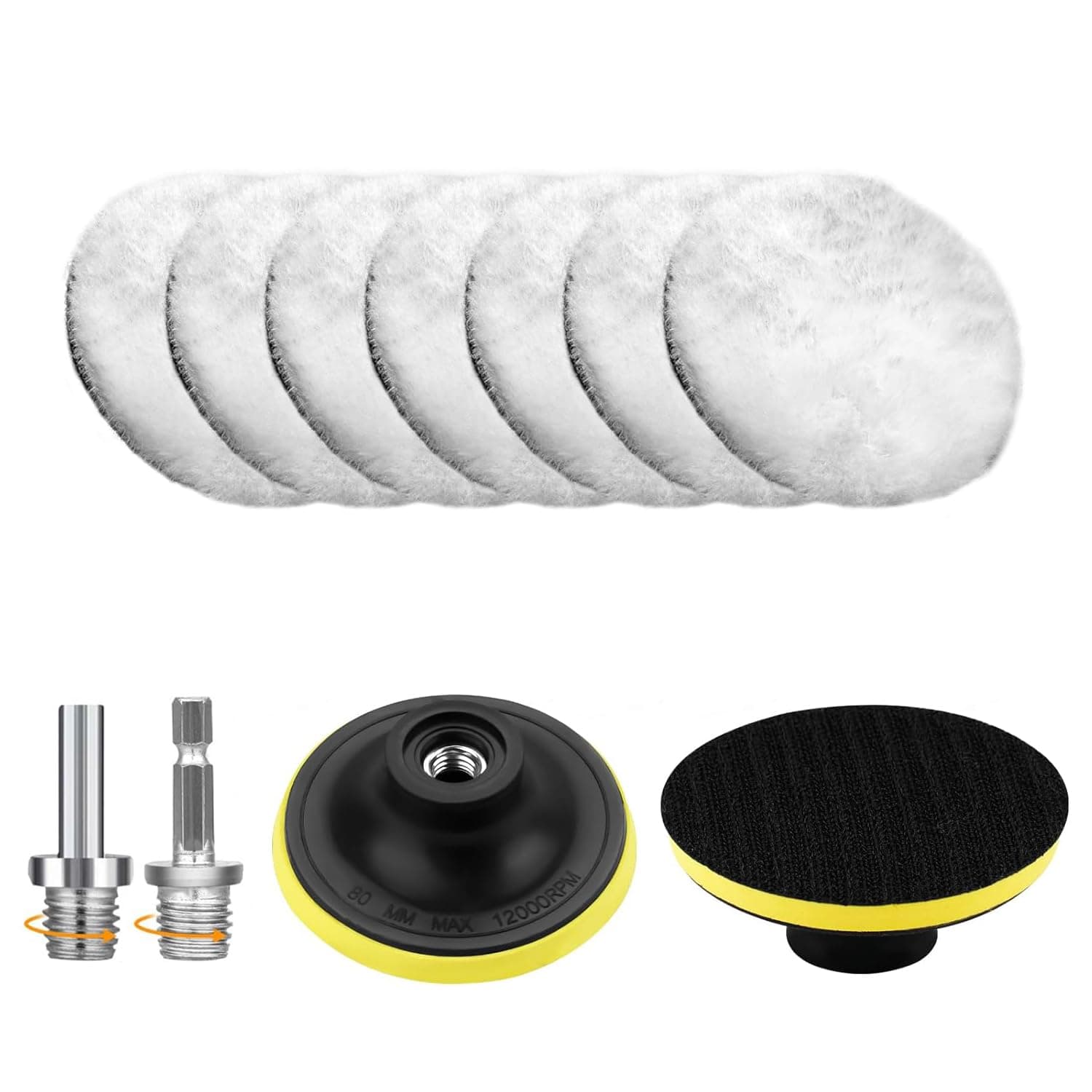Car Detailing Kit 9 Pcs, 3 Inch Wool Polishing Pads for Drill, with Backing Plates for Waxing Sealing Glaze, Professional Buffing Pads Set for Auto Furniture Care