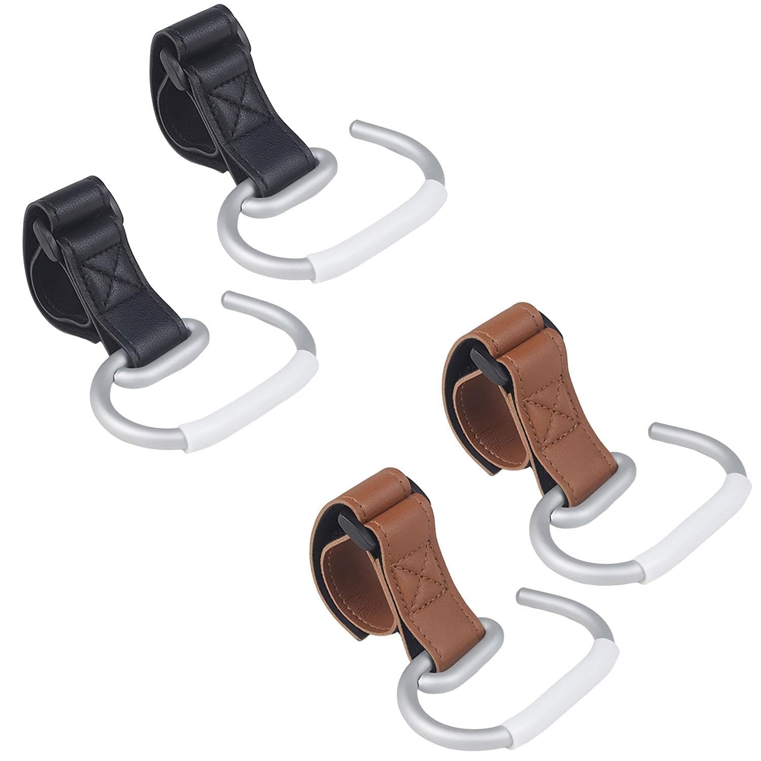 YelaJoy 4 Pack Aluminum Stroller Hooks with Adjustable Velcro Strap, Lightweight Durable Stroller Clips, Multifunctional Accessories for Stroller, Wheelchair and Scooter Universal Use